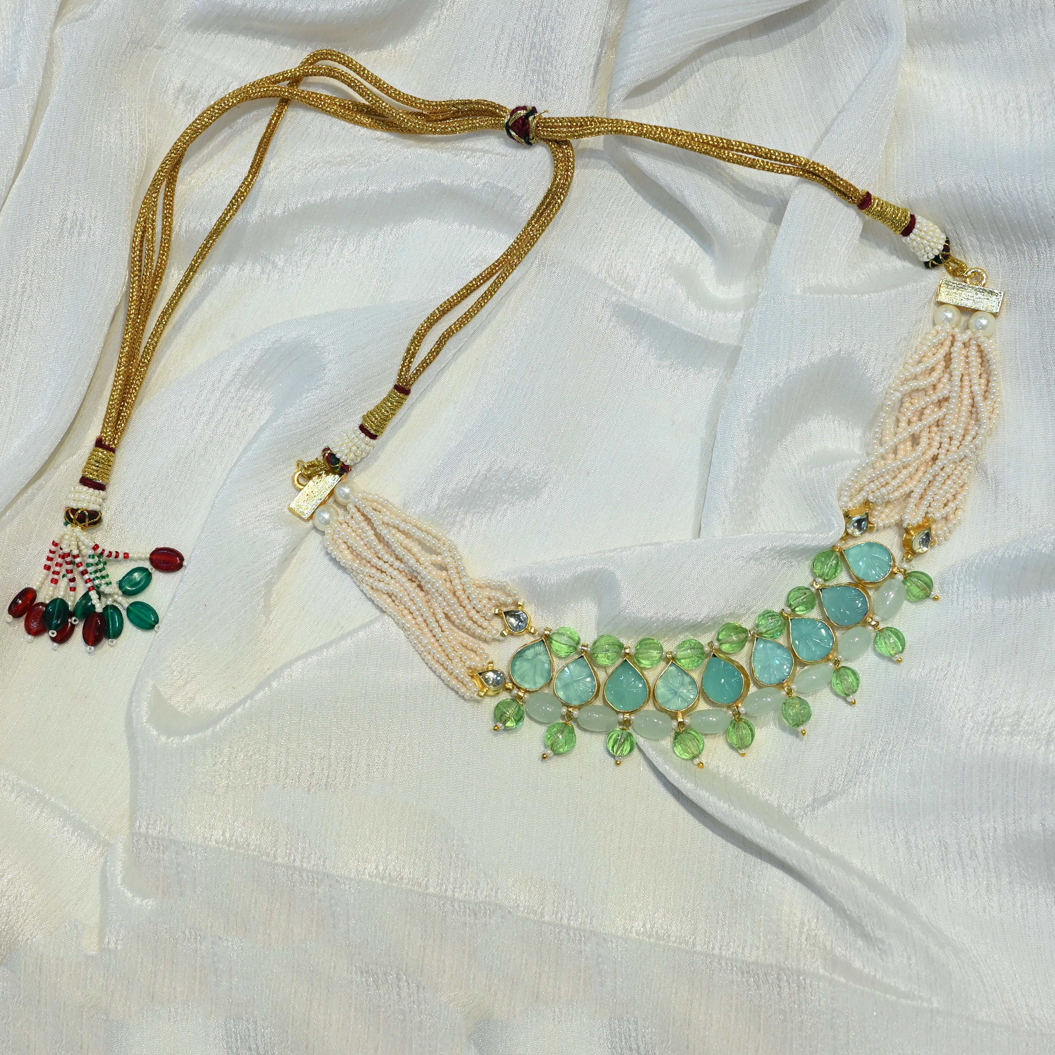 SJN1111- Multi Colour Gold Plated Jadau Kundan Choker