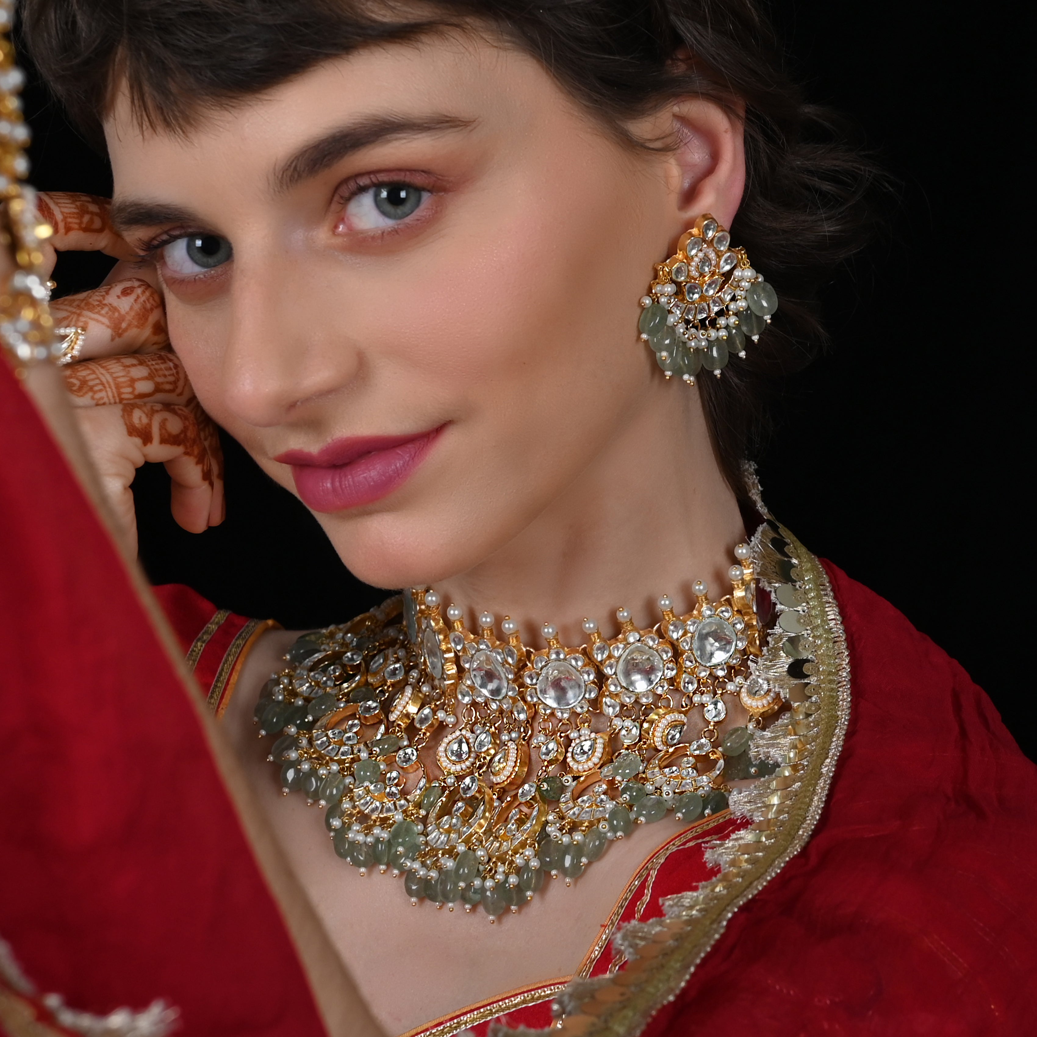 SJN1081- White Colour Gold Plated Jadau Kundan Necklace With Earrings