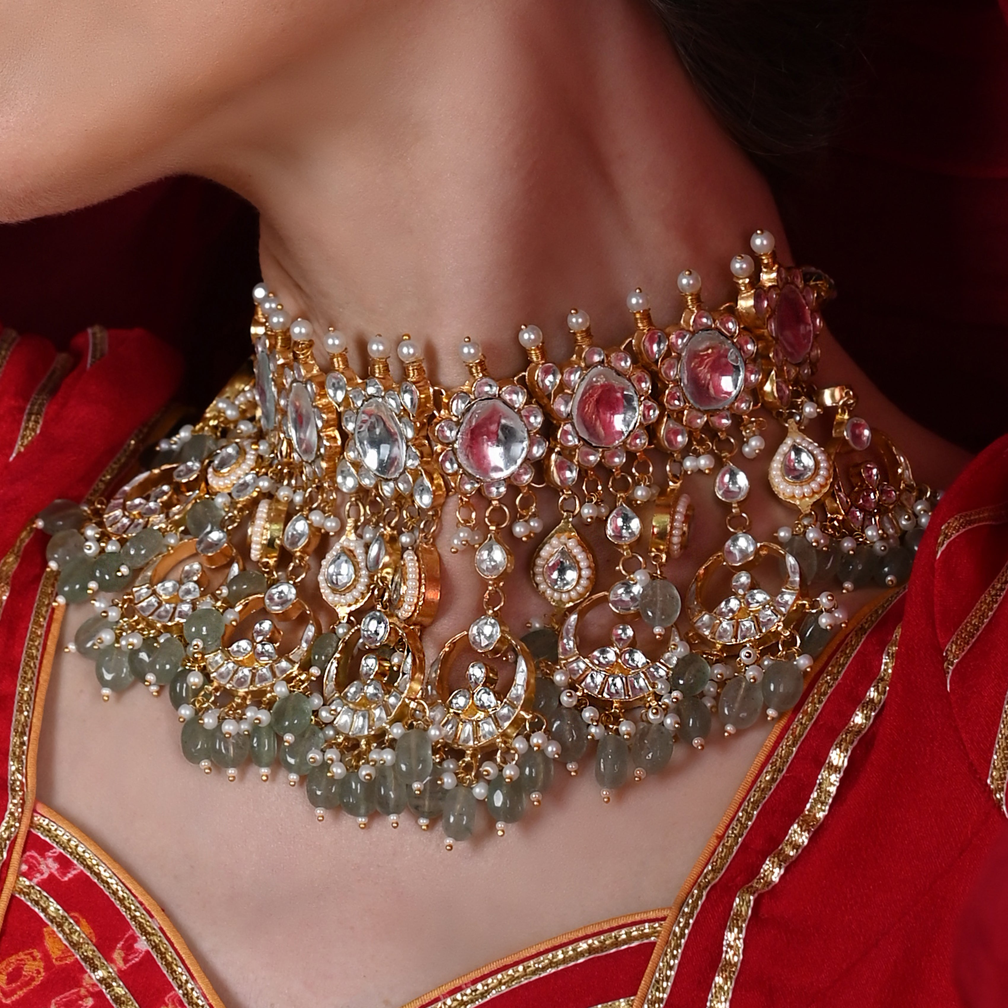 SJN1081- White Colour Gold Plated Jadau Kundan Necklace With Earrings