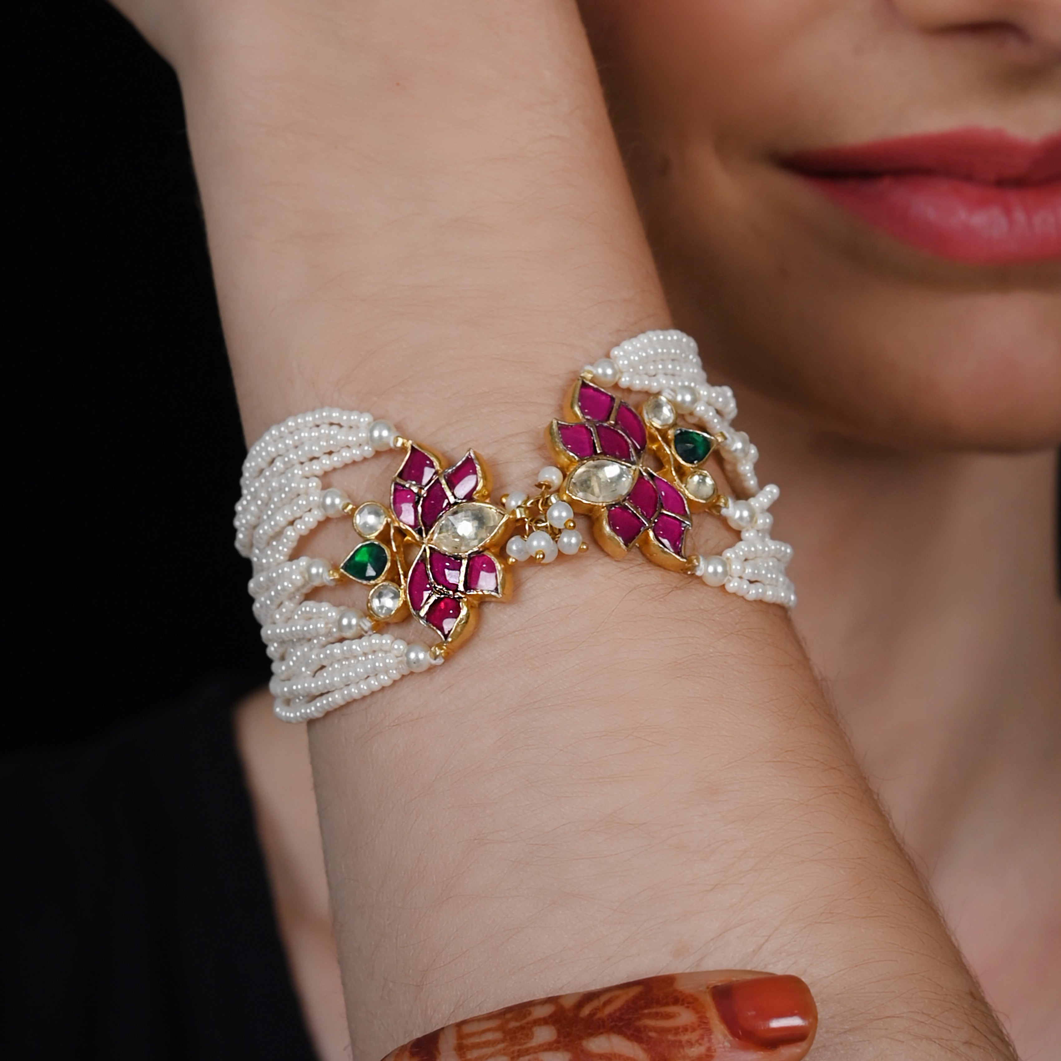 SJRB1036- Multi Colour Gold Plated Jadau Kundan Bracelet