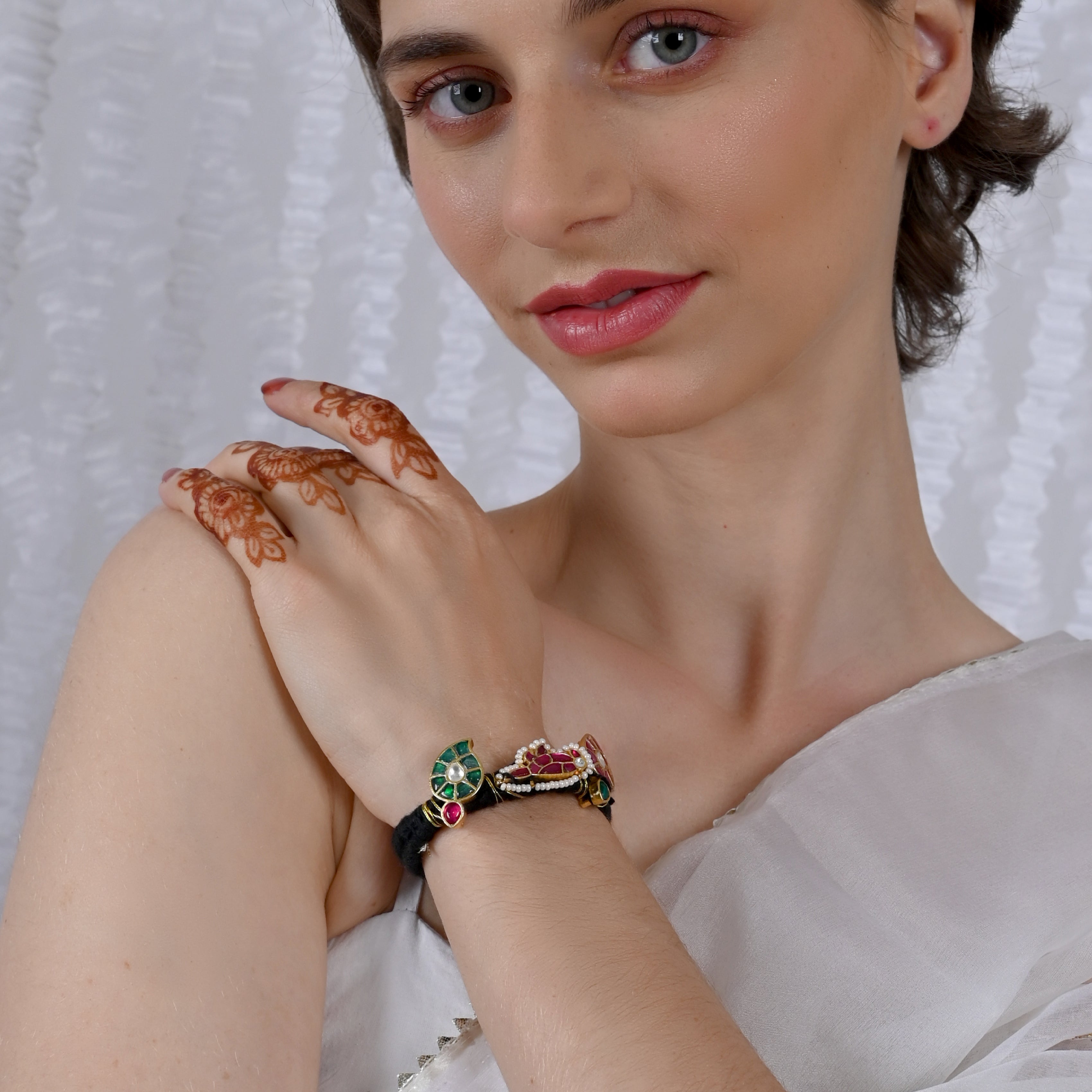 SJRB1038- Multi Colour Gold Plated Jadau Kundan Pochi Bracelet