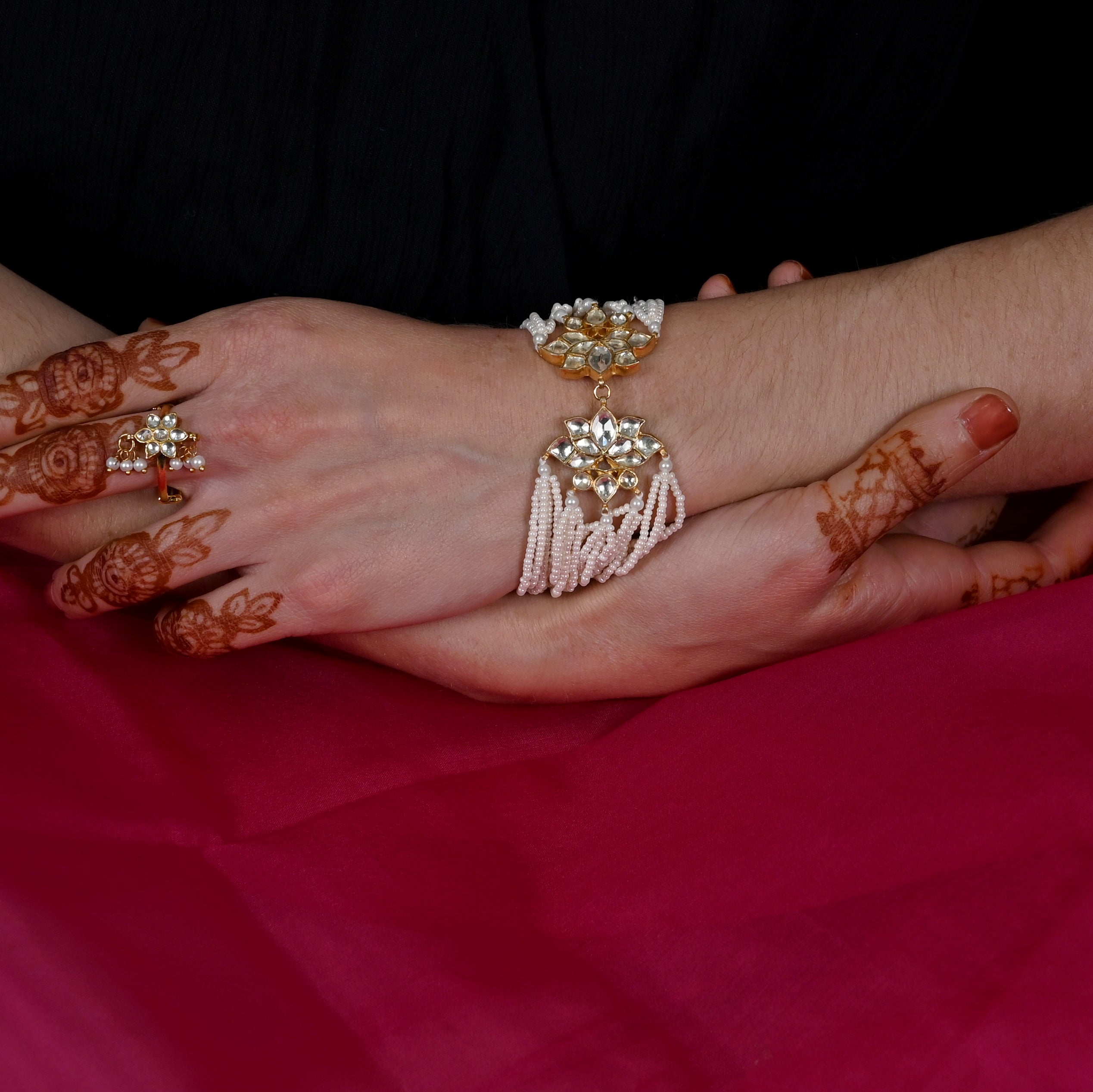 SJRB1039- White Colour Gold Plated Jadau Kundan Bracelet