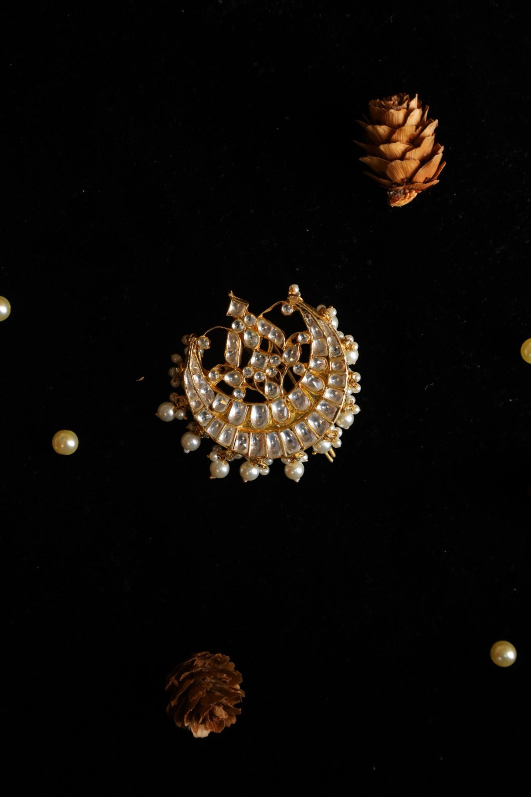 SJJP0024- White Colour Gold Plated Jadau Kundan Juda Pin