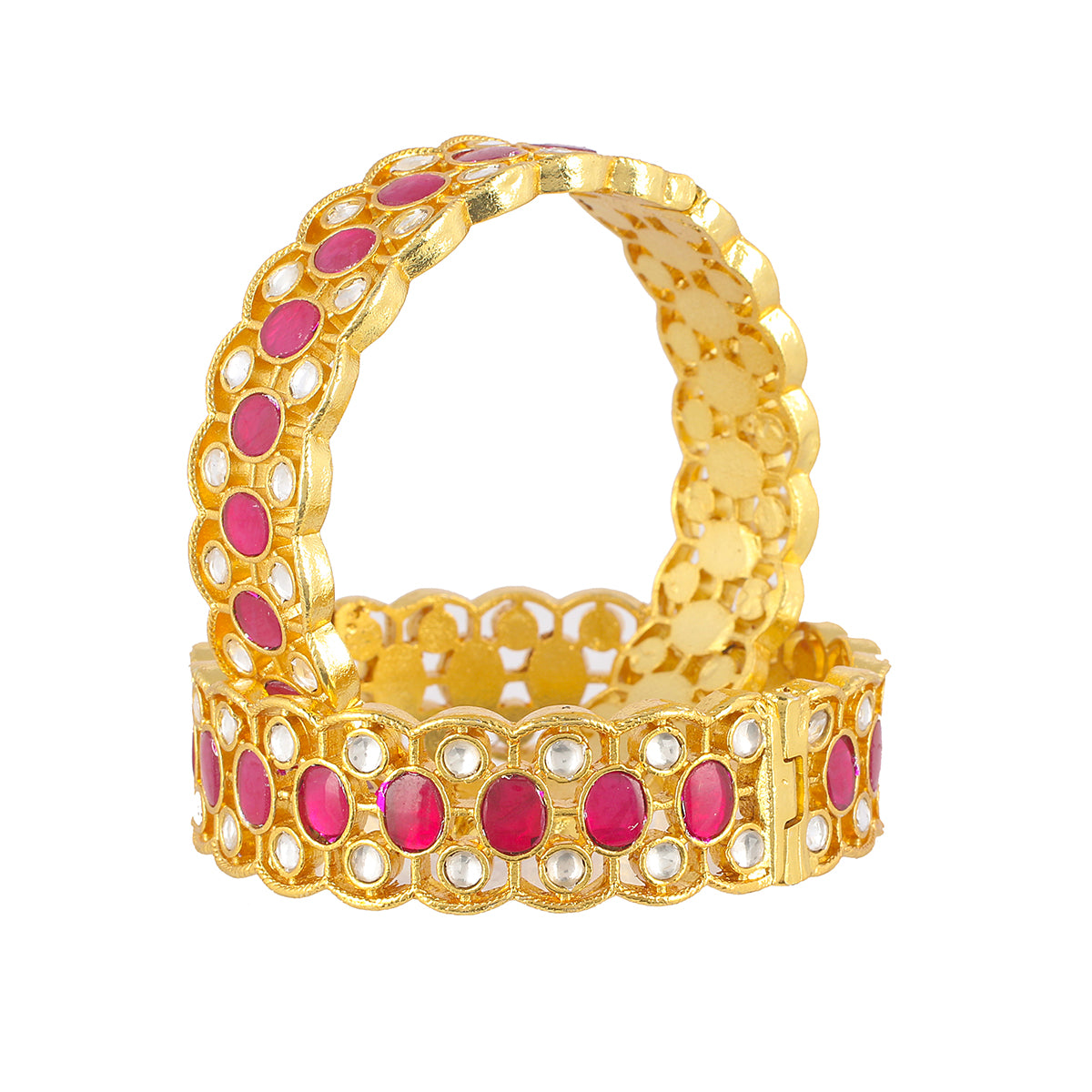 SJB1016- Green and White Colour Gold Plated Jadau Kundan Bangle
