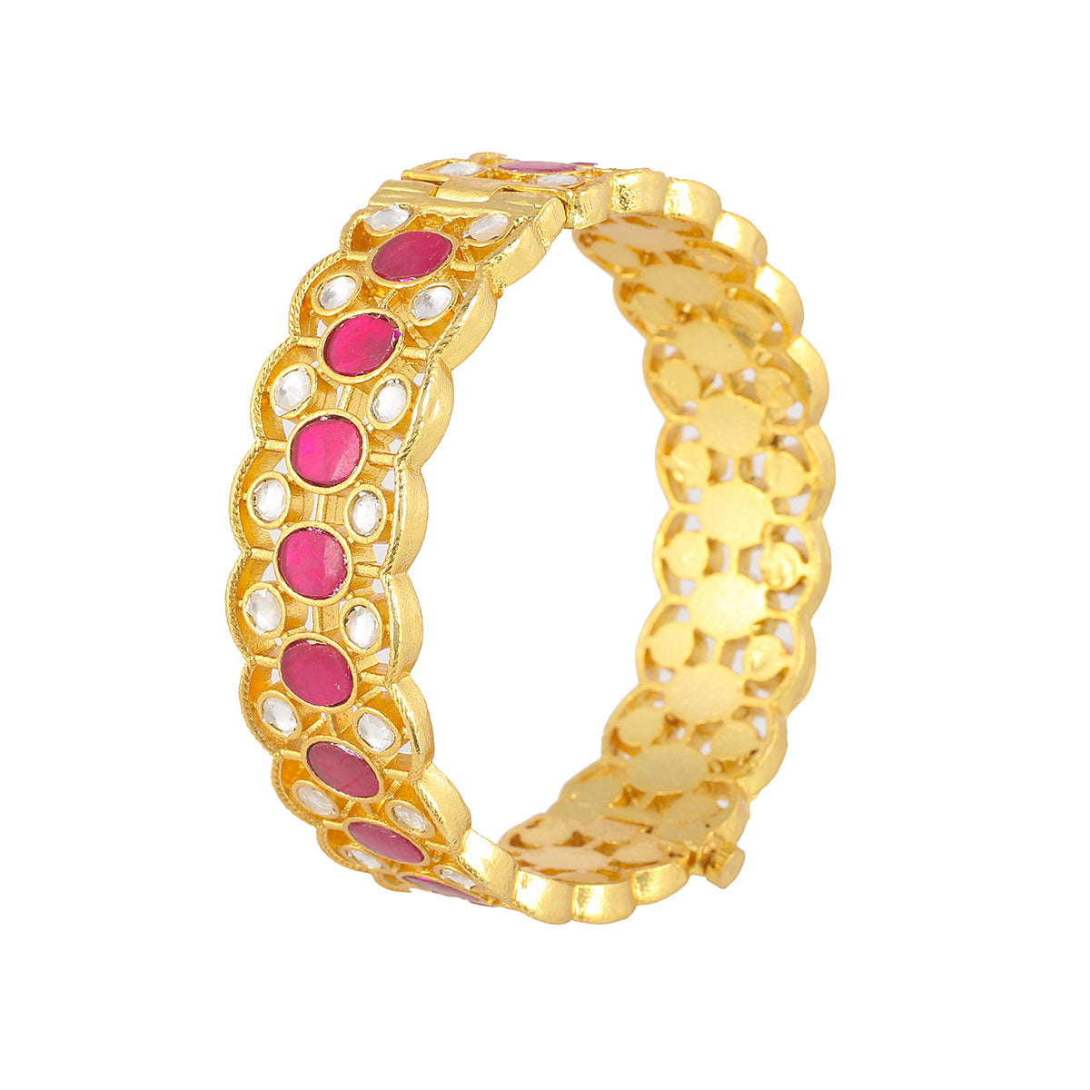 SJB1016- Pink and White Colour Gold Plated Jadau Kundan Bangle