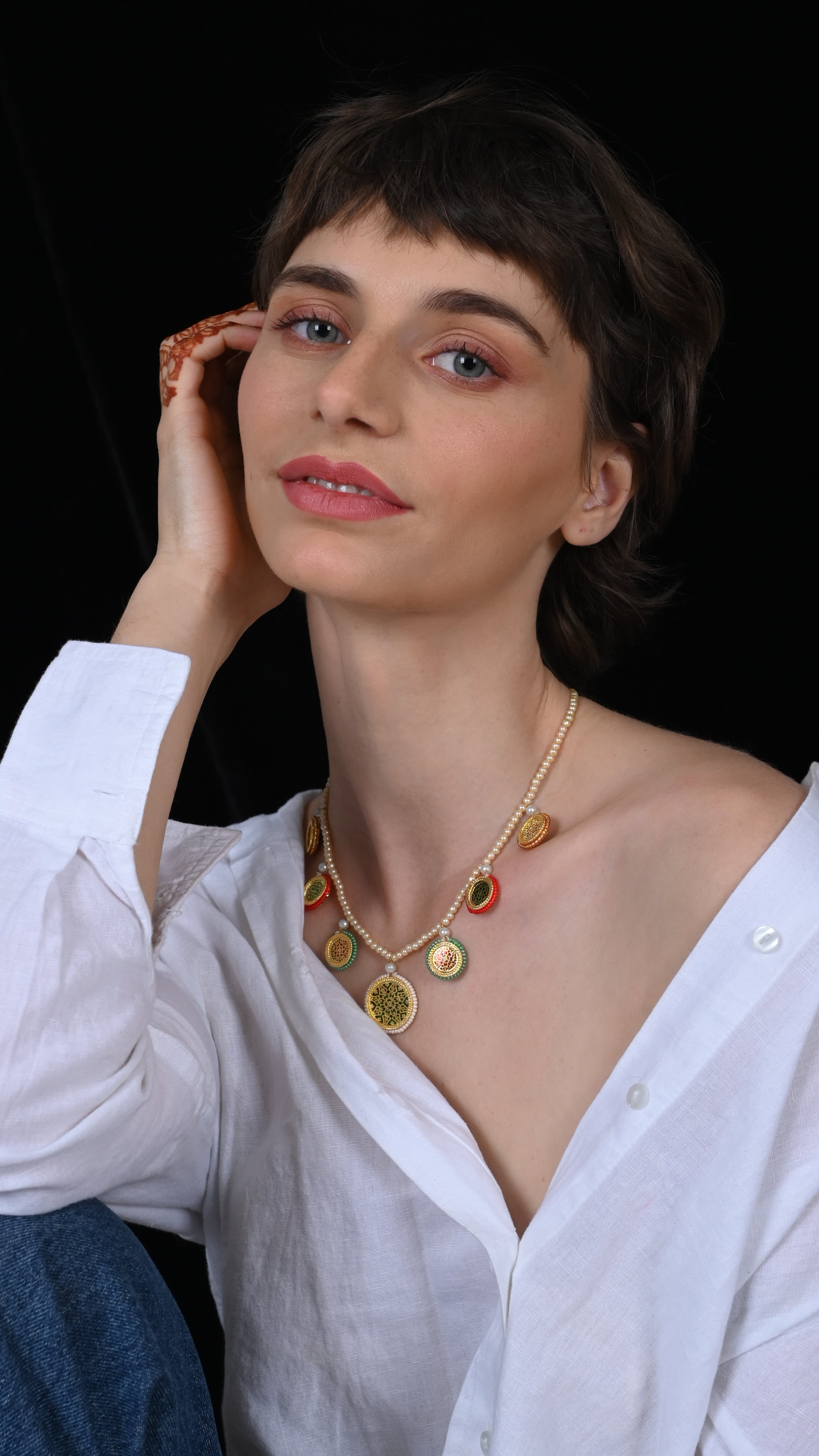 SJN1090- Multi Colour Gold Plated Jadau KundanPendant