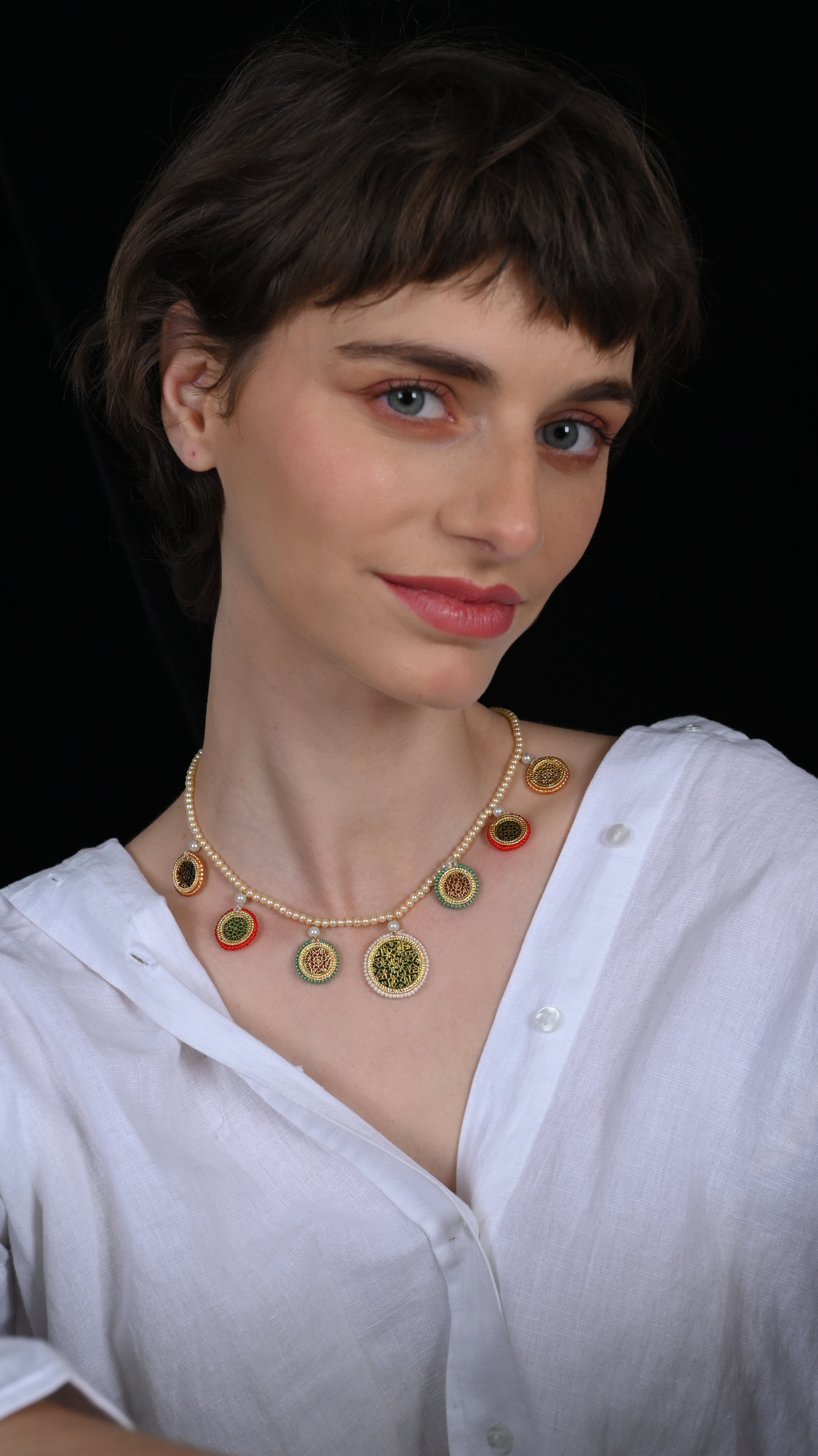 SJN1090- Multi Colour Gold Plated Jadau KundanPendant