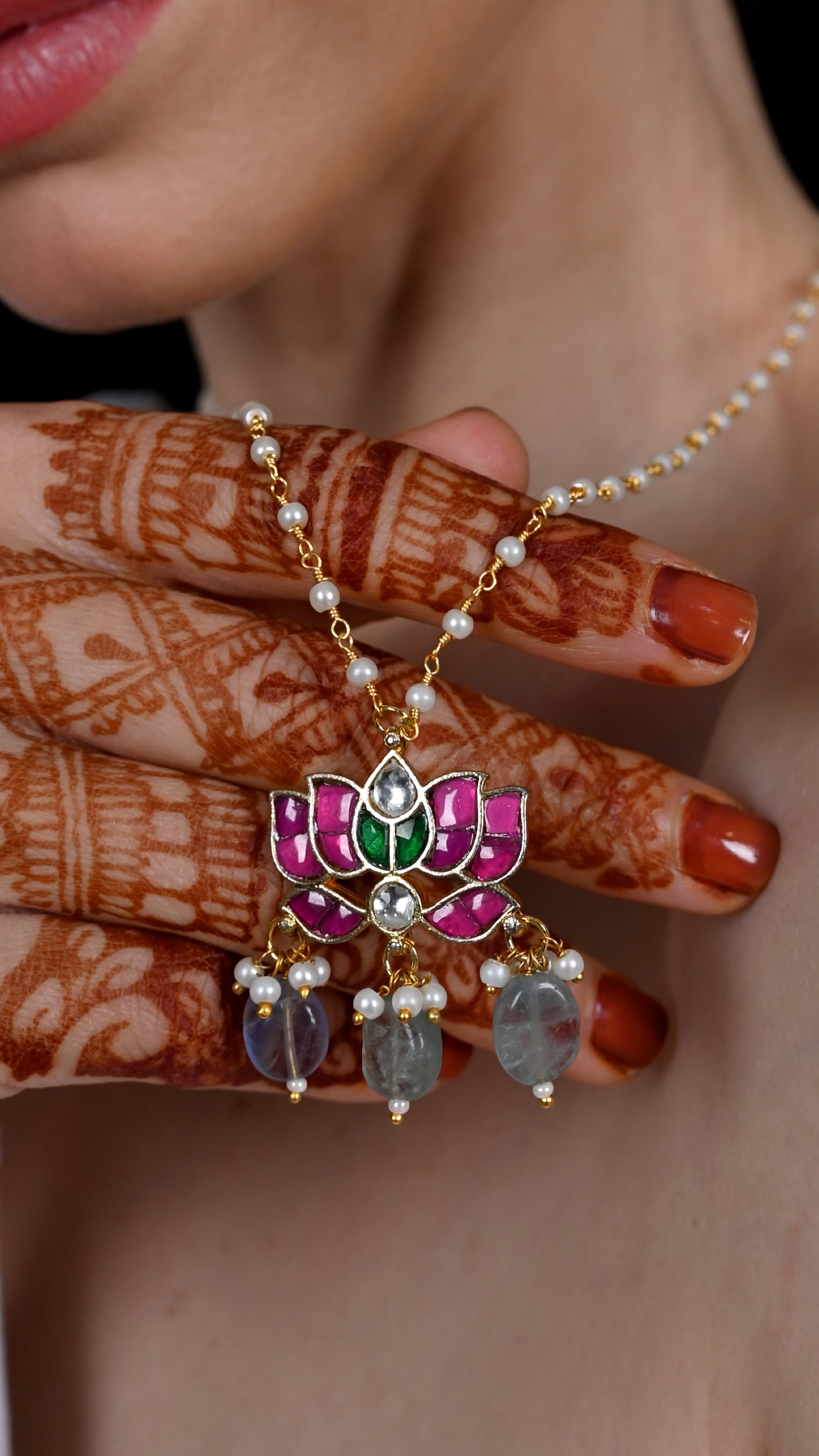 SJN1091- Multi Colour Gold Plated Jadau Kundan Pendant
