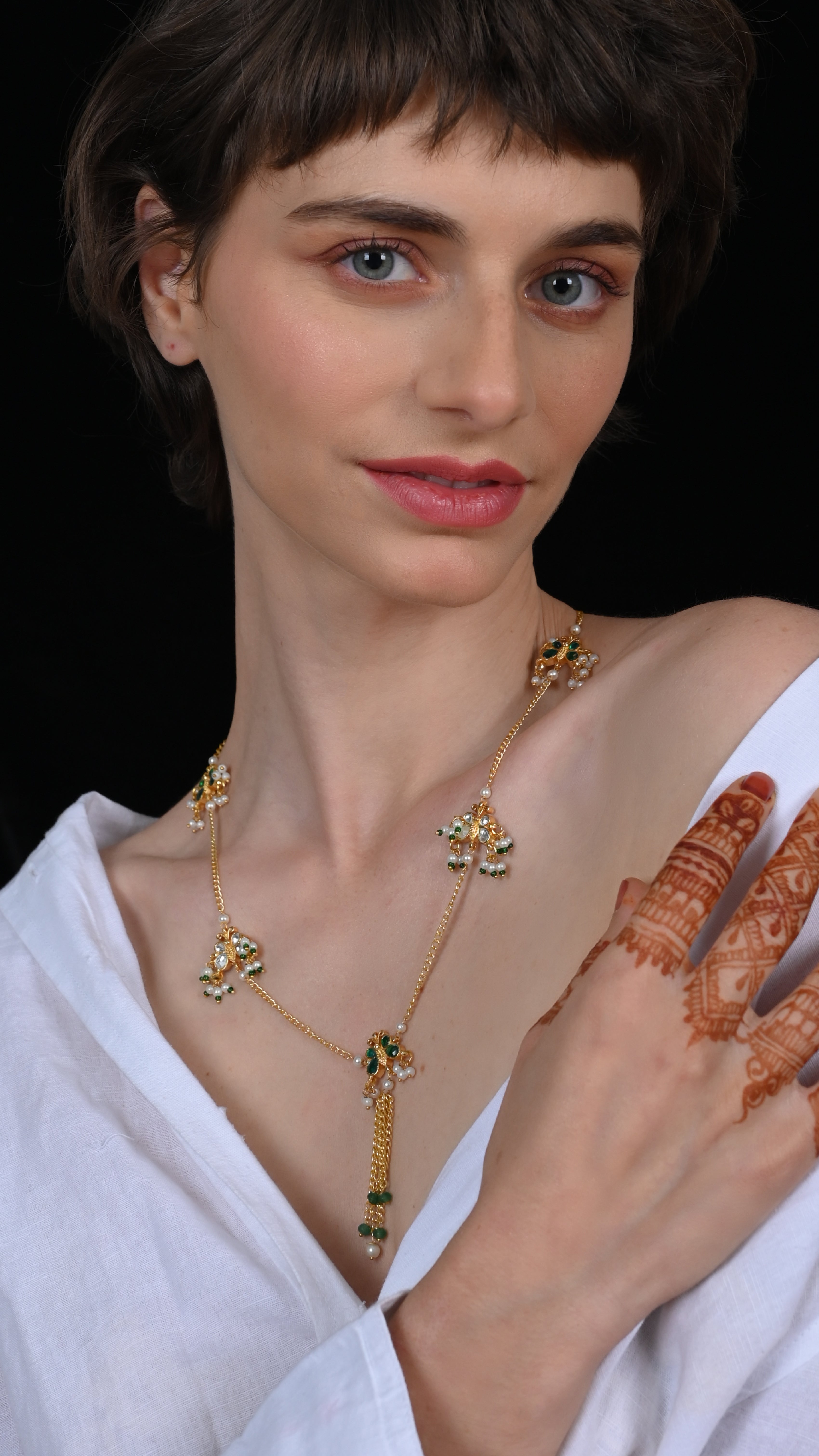SJN1092- White and Green Colour Gold Plated Jadau Kundan Pendant