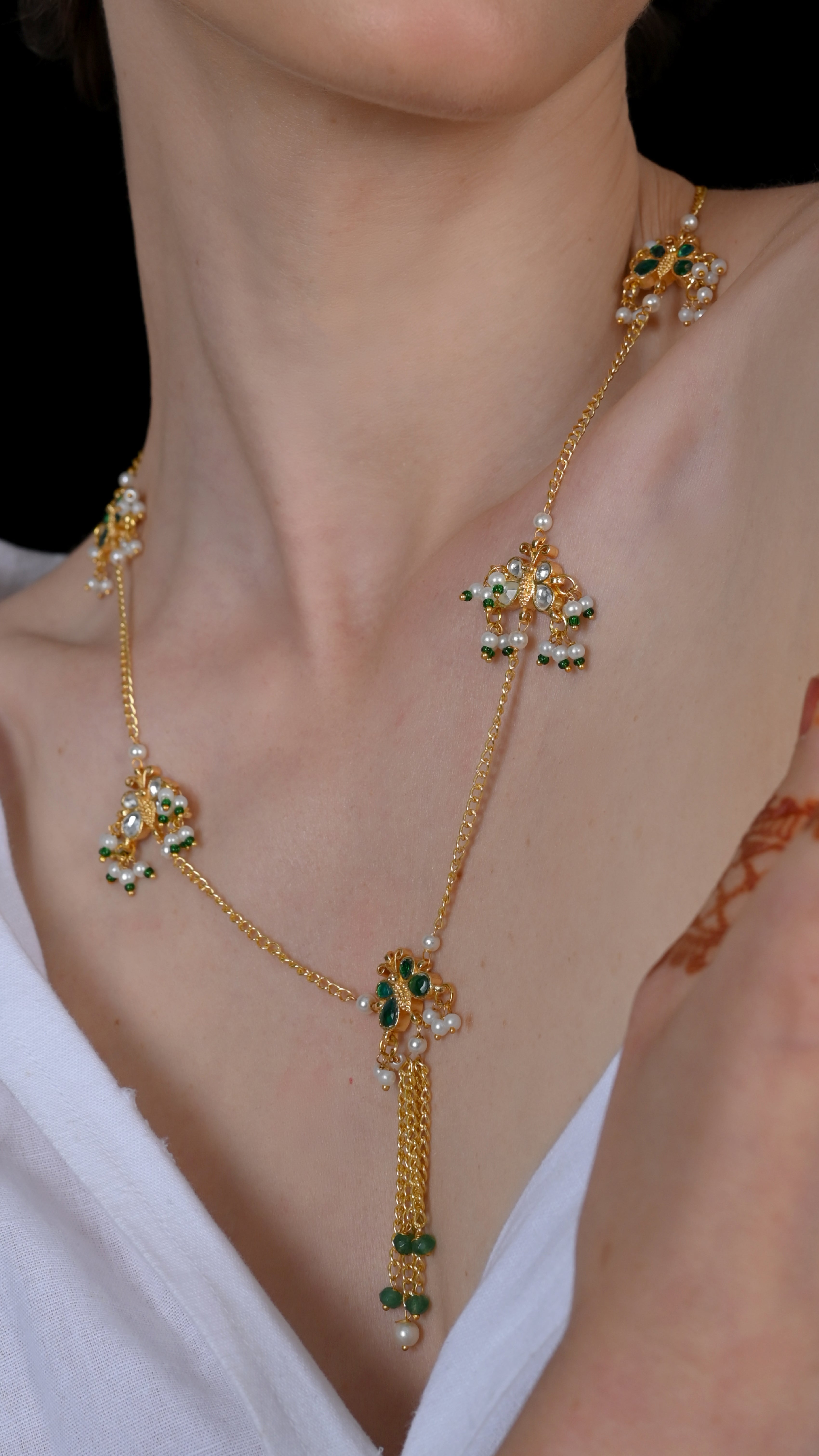SJN1092- White and Green Colour Gold Plated Jadau Kundan Pendant