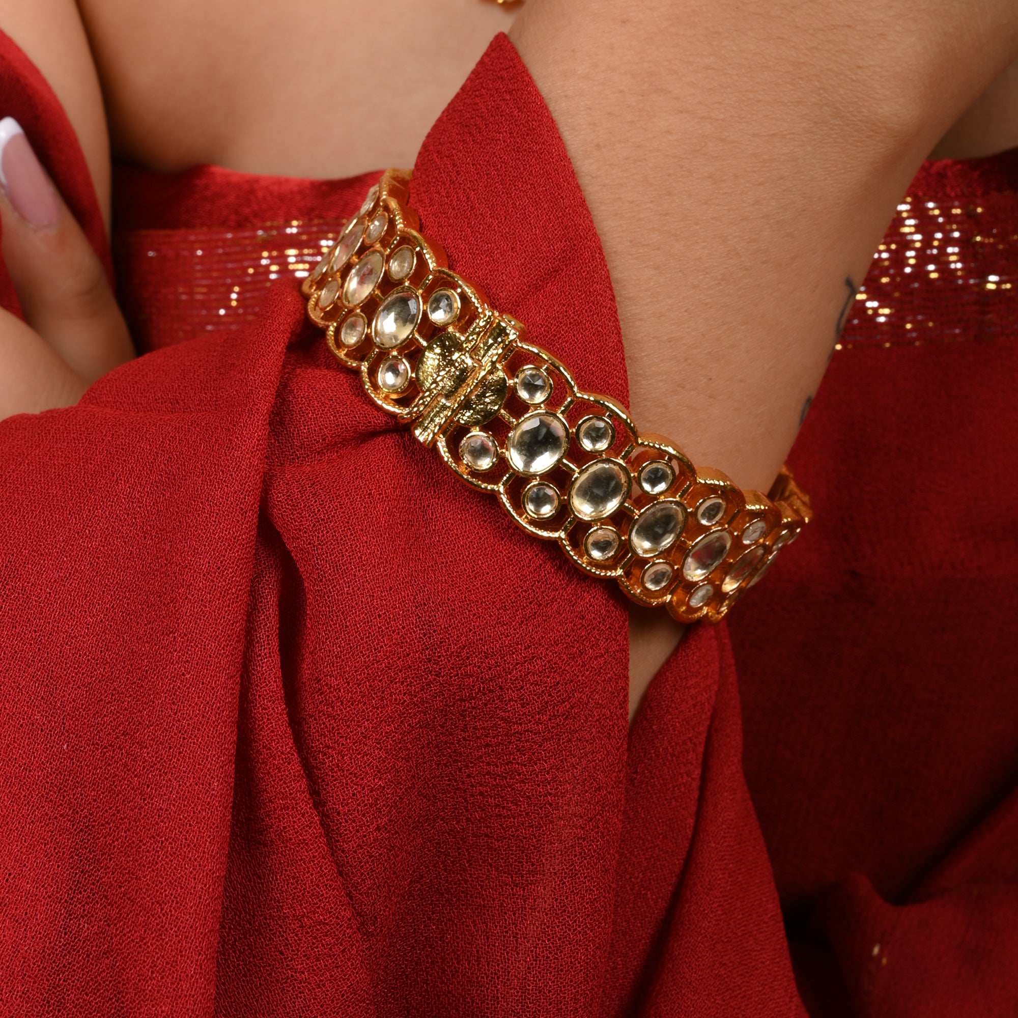 SJB1016- White Colour Gold Plated Jadau Kundan Bangle