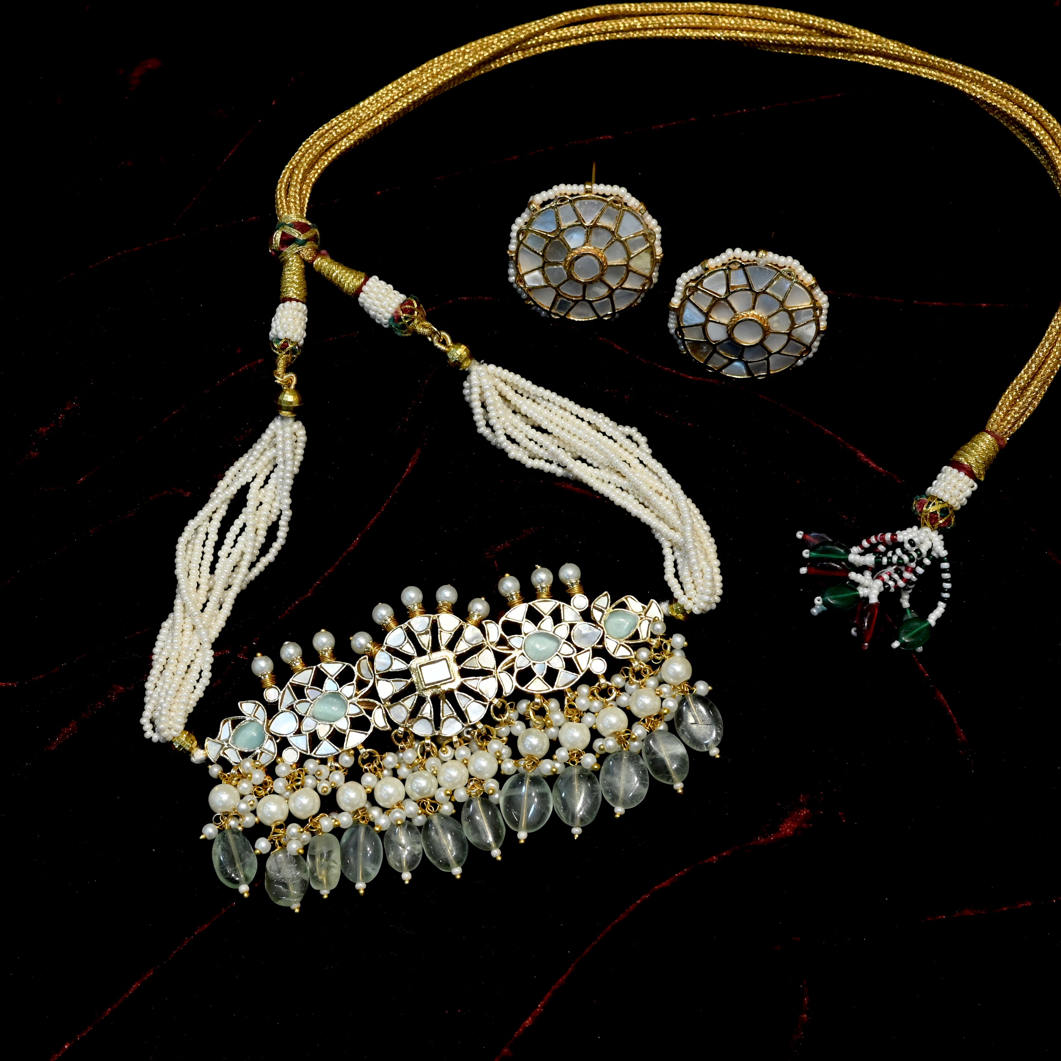 SJC1009- White Colour Gold Plated Jadau Kundan Choker with Earrings