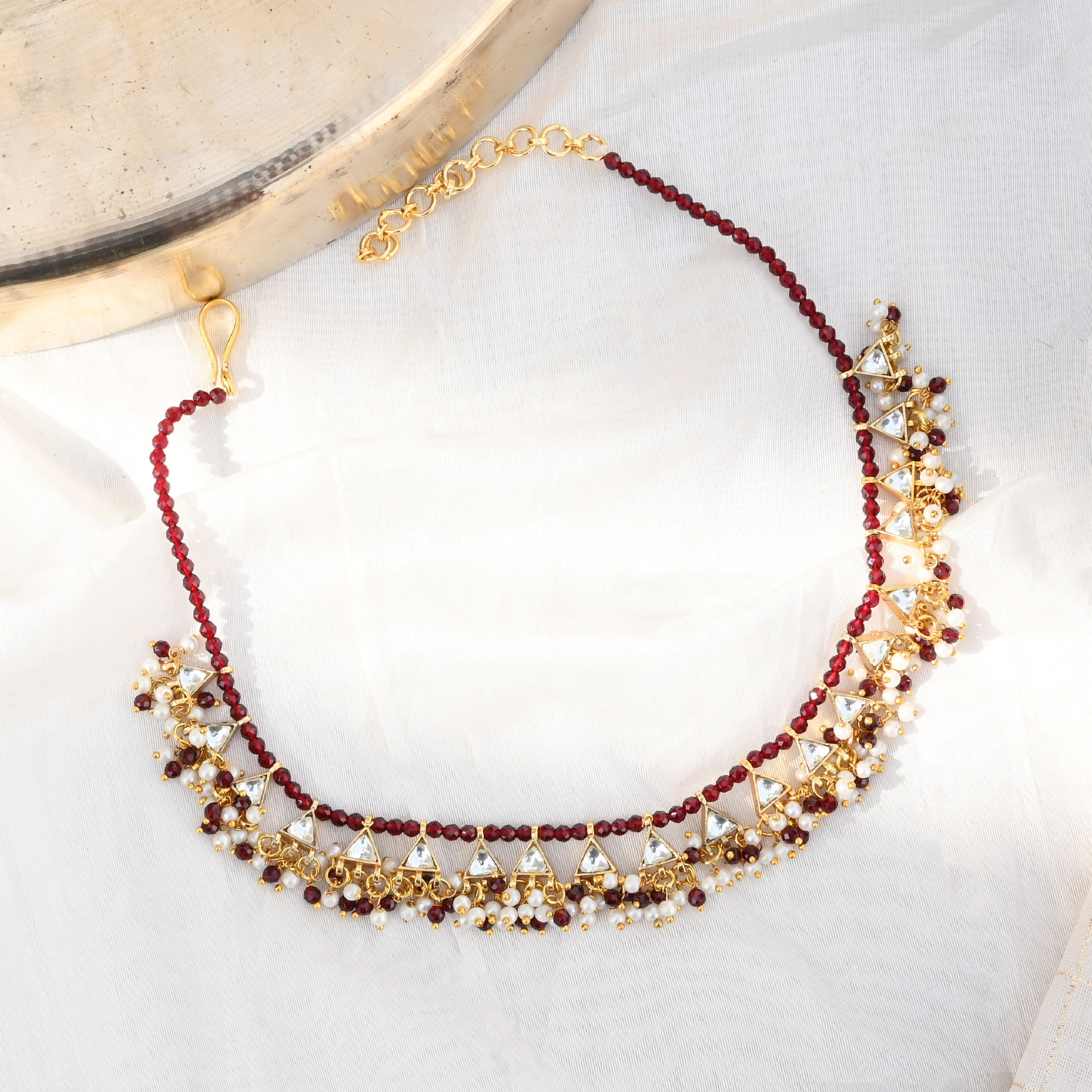 SJN1016- Pink and White Colour Gold Plated Jadau Kundan Necklace with Earrings