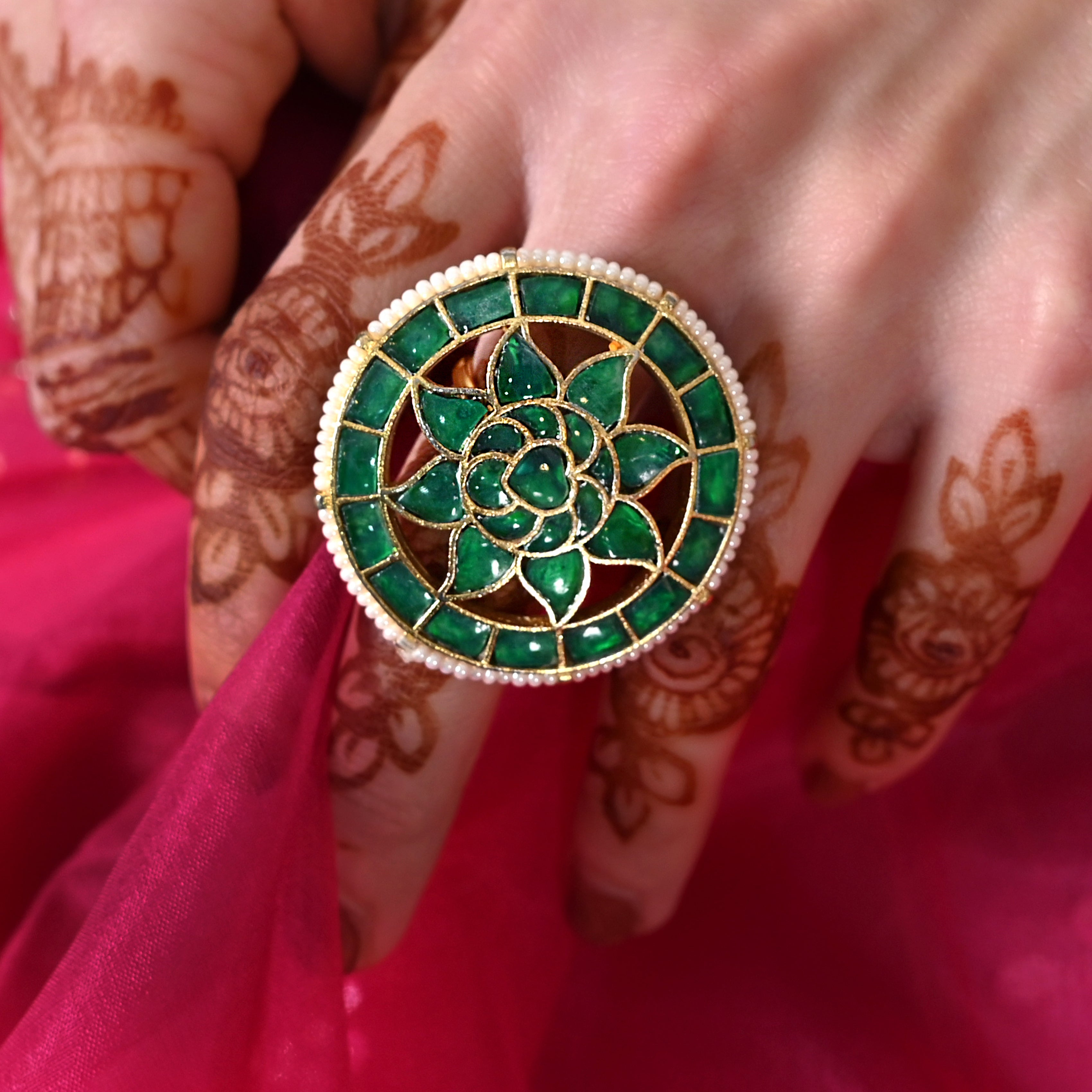 SJR0019- White Colour Gold Plated Jadau Kundan Ring