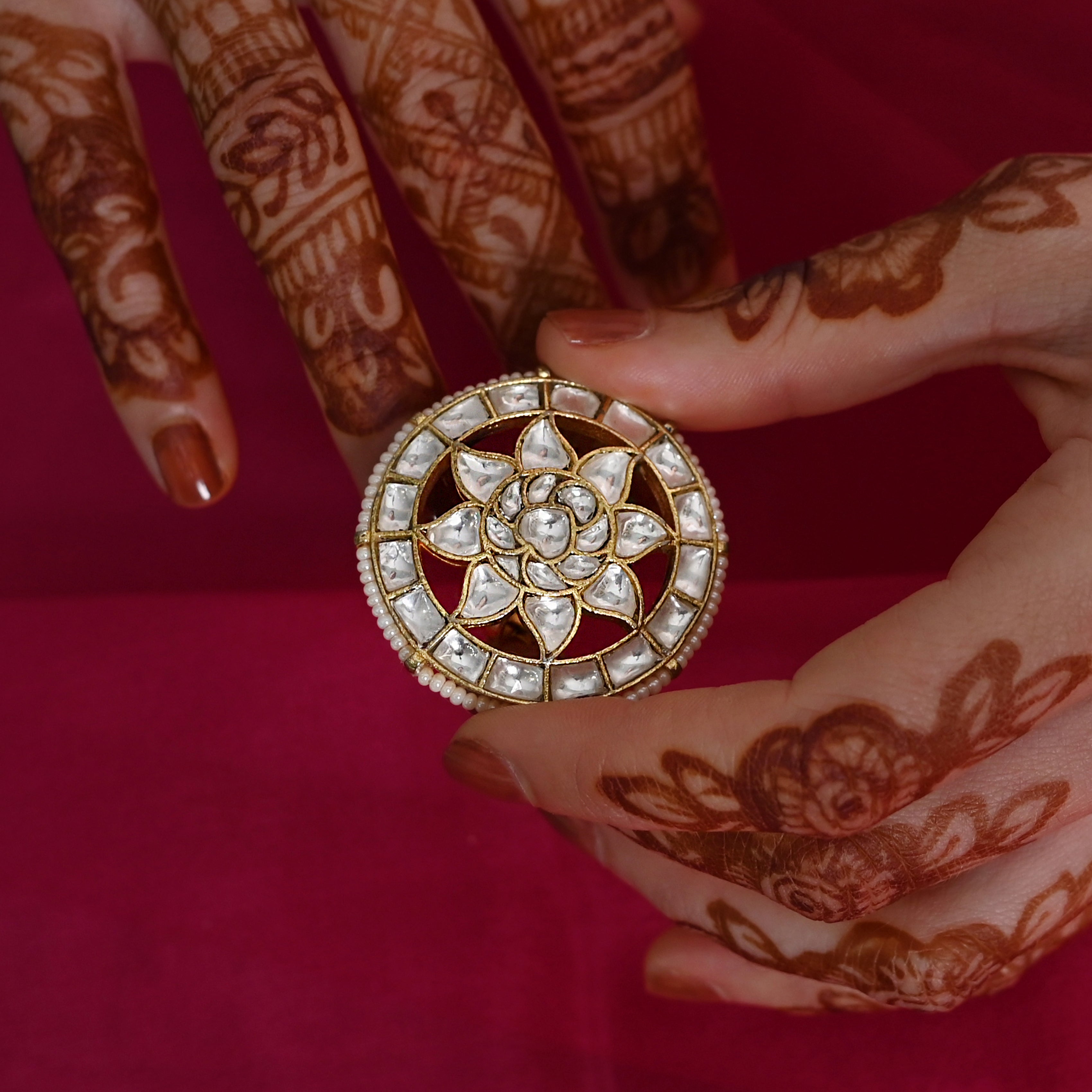 SJR0019- White Colour Gold Plated Jadau Kundan Ring
