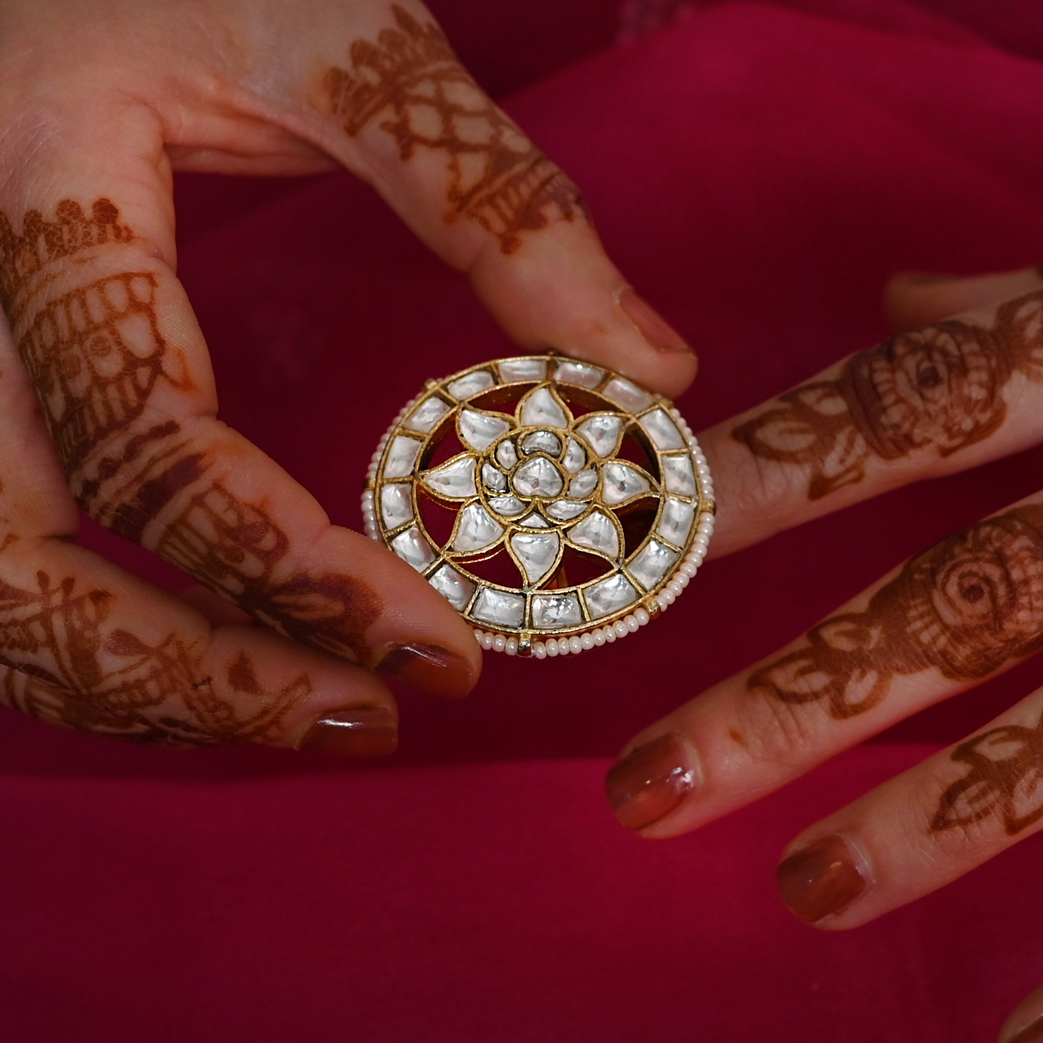 SJR0019- White Colour Gold Plated Jadau Kundan Ring
