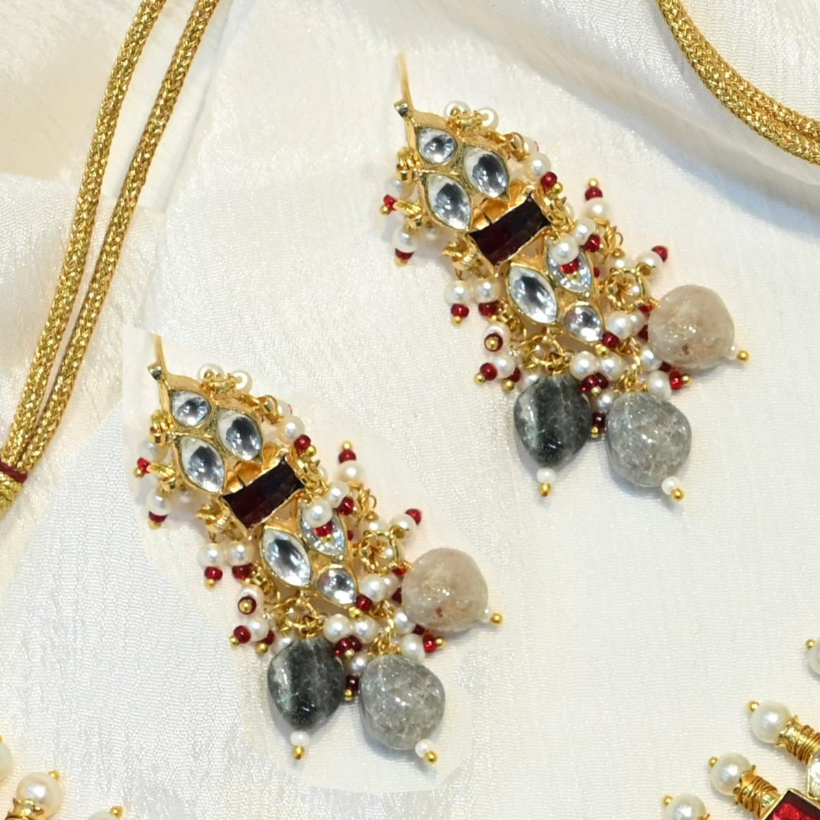 SJN1059- Ruby and White Colour Gold Plated Jadau Kundan Choker With Earrings