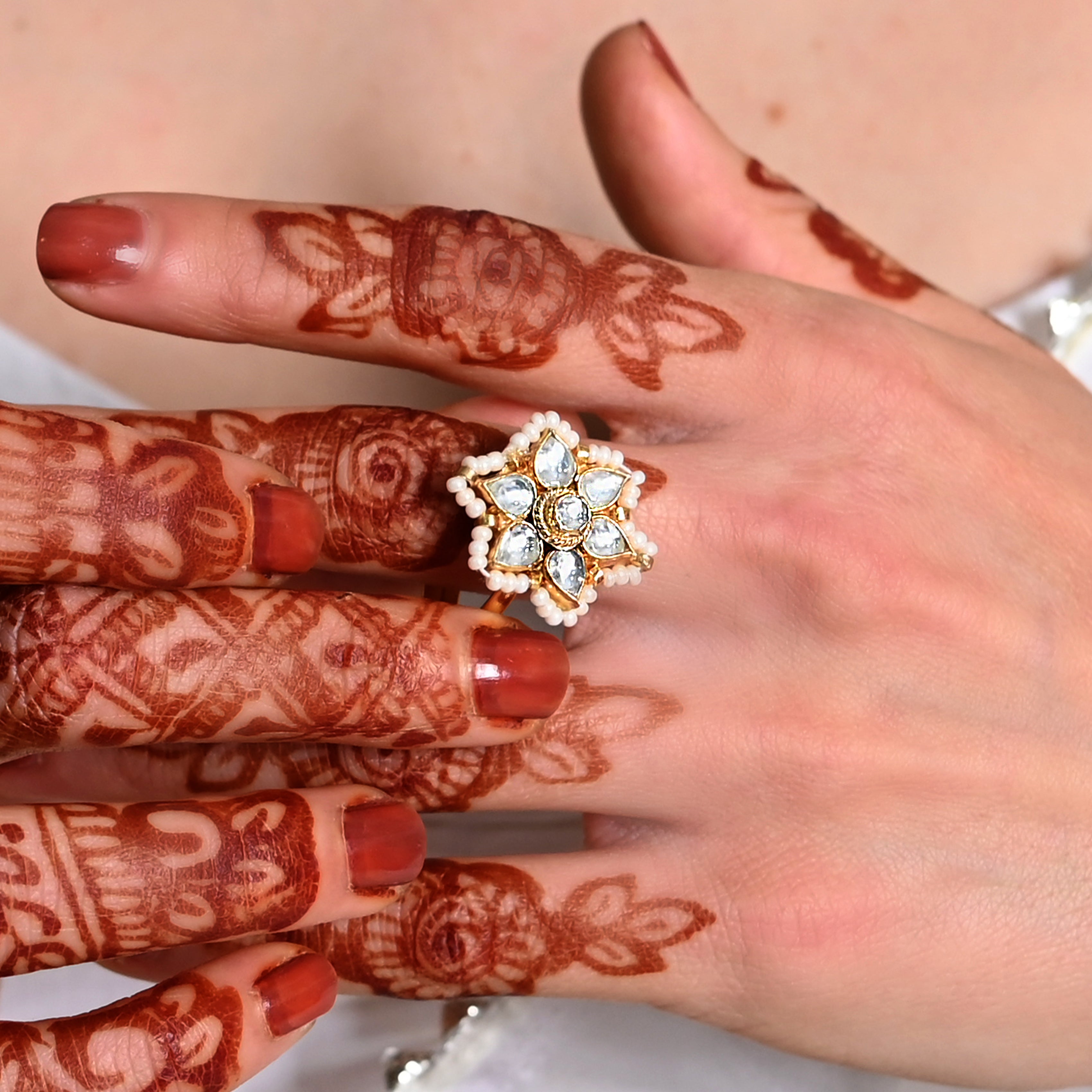 SJR0016- White Colour Gold Plated Jadau Kundan Ring