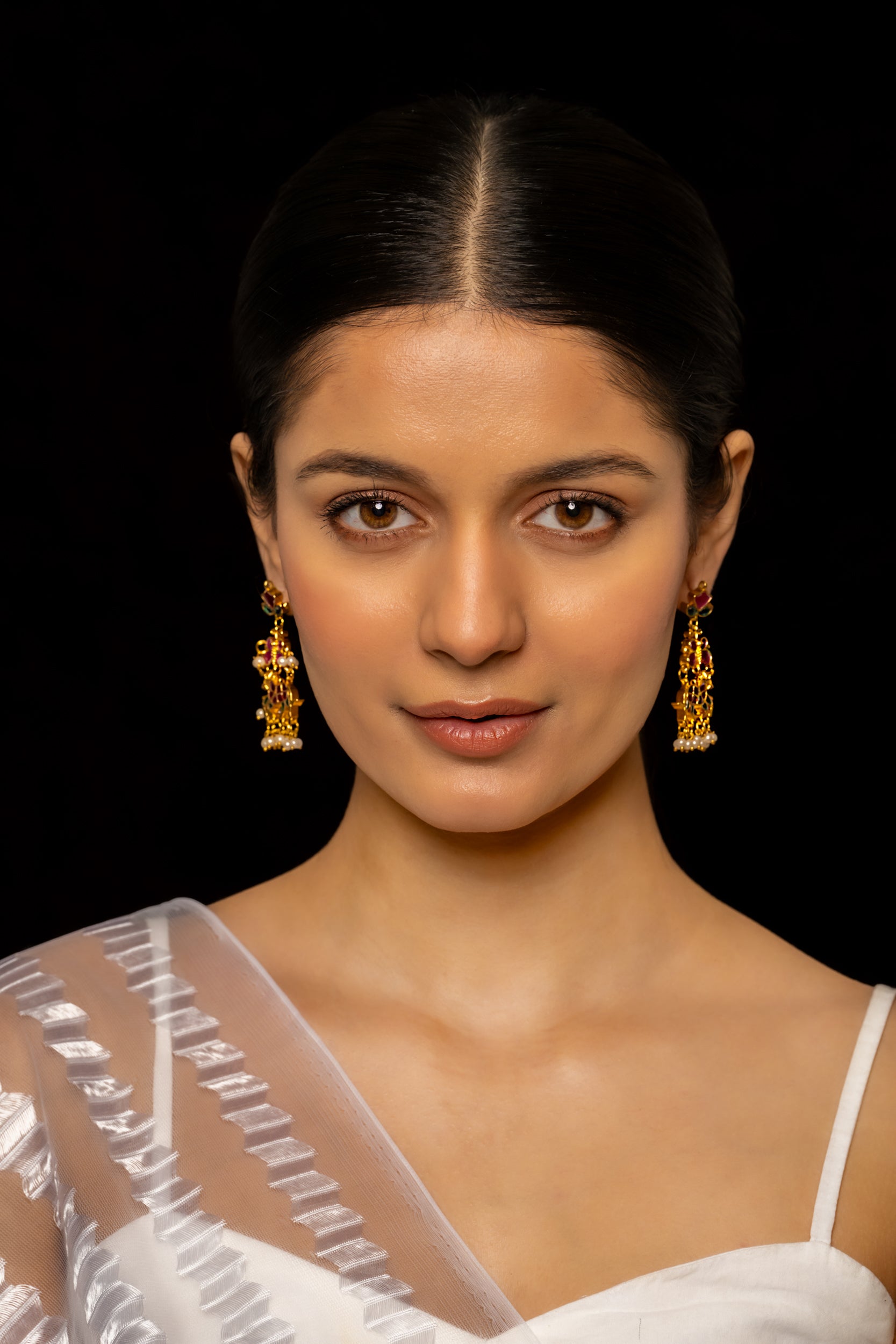 SJE1001- Pink and Green Colour Gold Plated Jadau Kundan Dangler Earrings