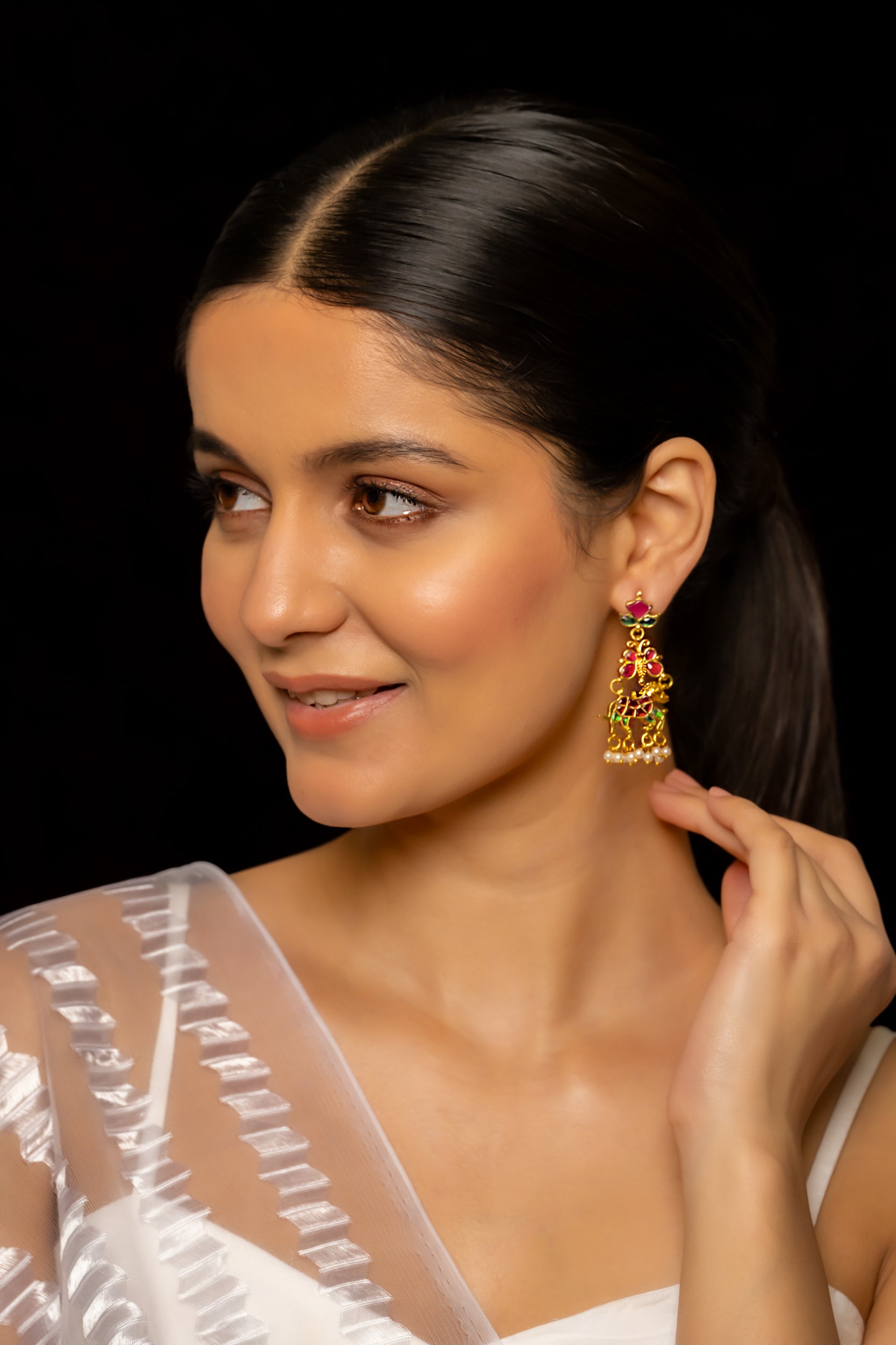 SJE1001- Pink and Green Colour Gold Plated Jadau Kundan Dangler Earrings