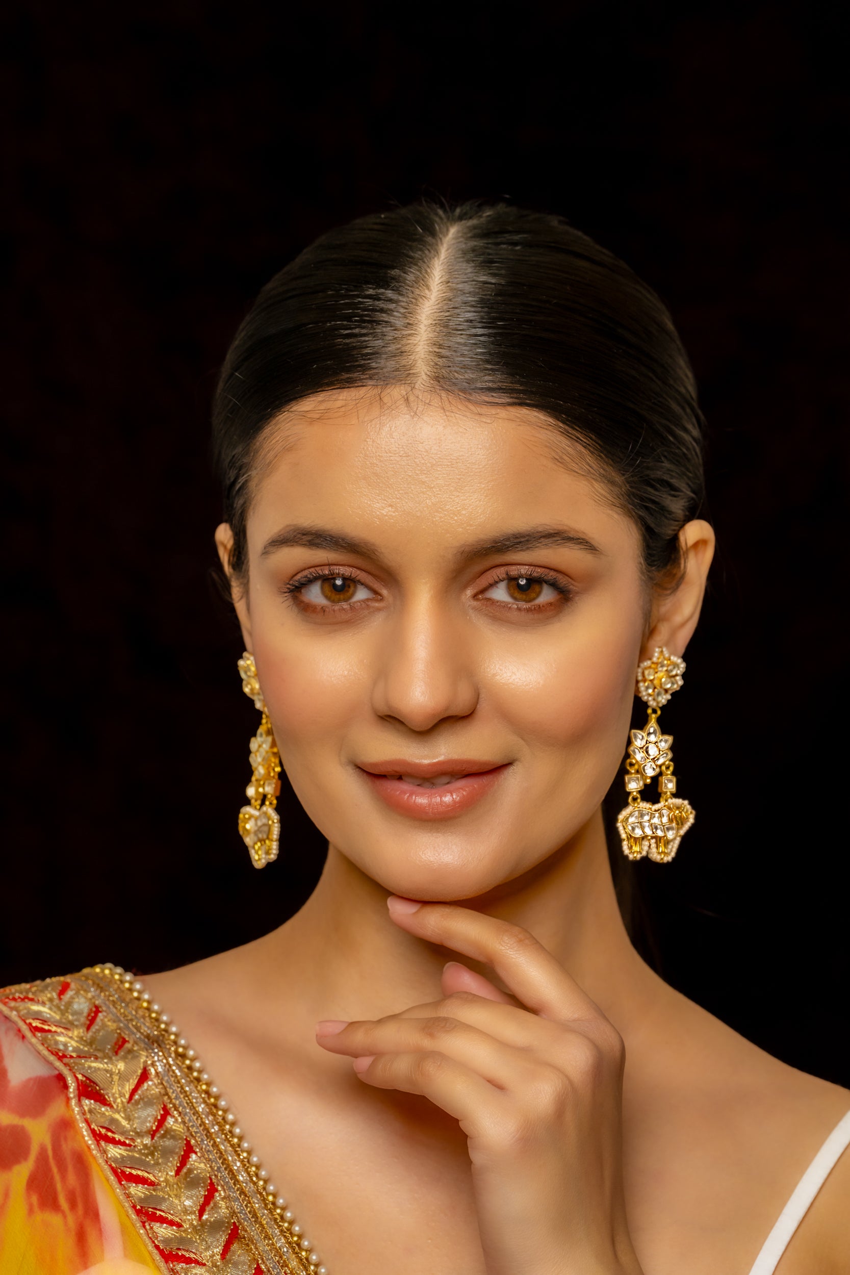 SJE1003- White Colour Gold Plated Jadau Kundan Dangler Earrings