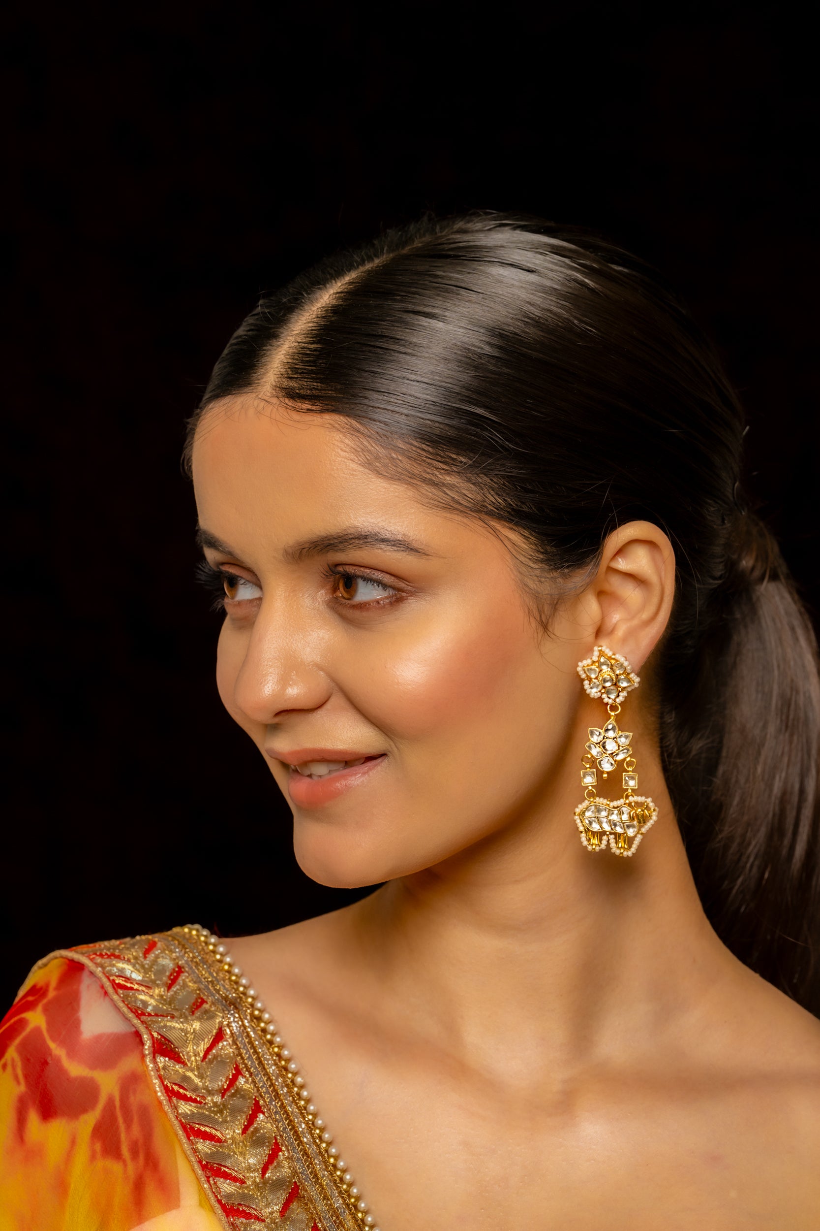 SJE1003- White Colour Gold Plated Jadau Kundan Dangler Earrings