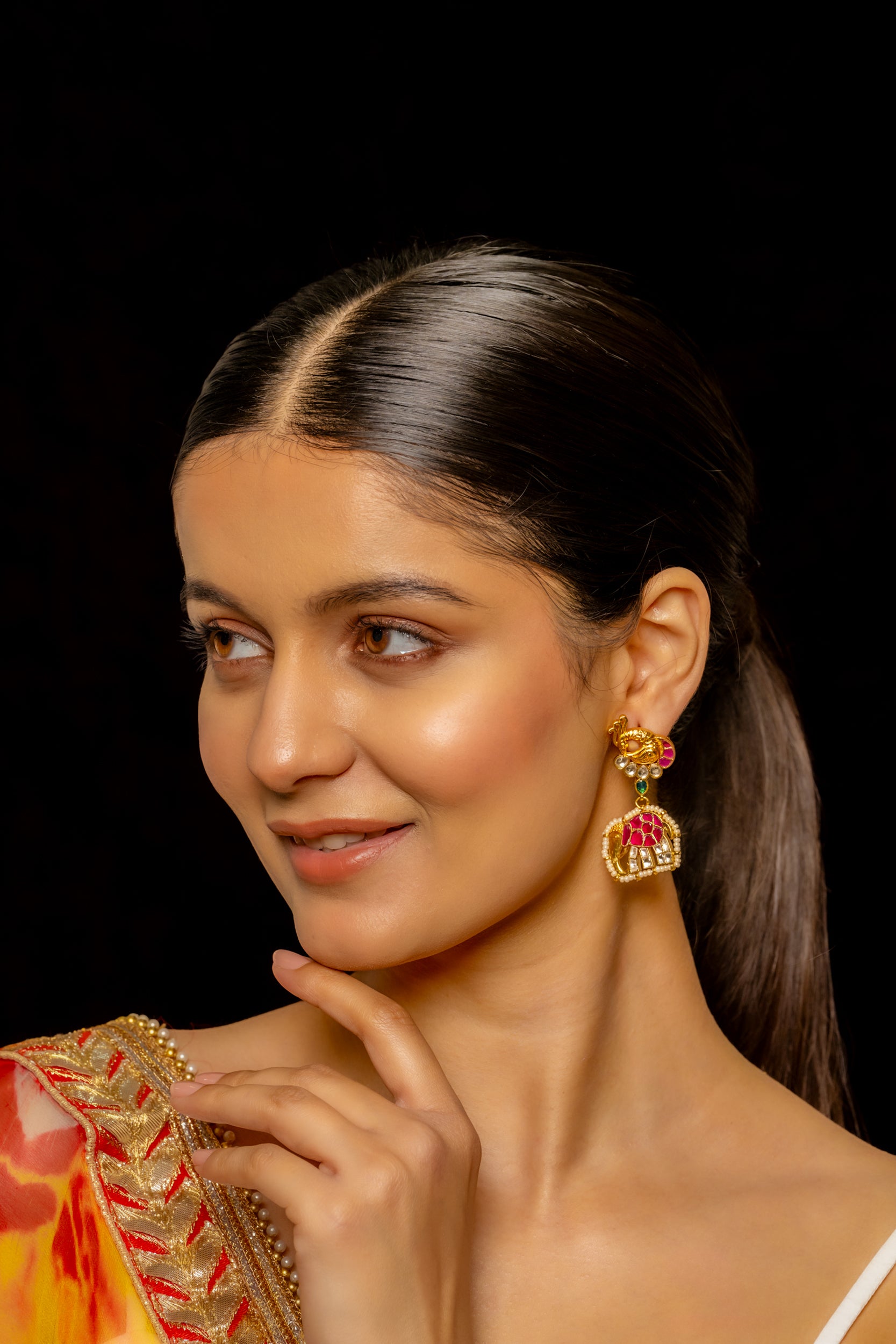 SJE1004- Multi Colour Gold Plated Jadau Kundan Danglers Earrings