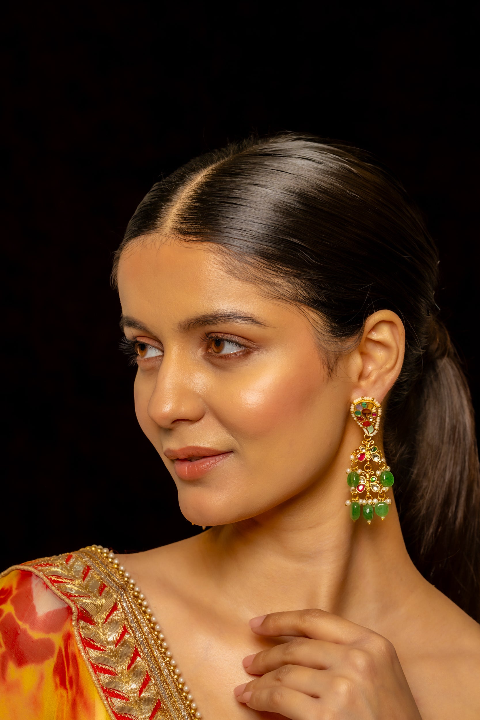SJE1005- Multi Colour Gold Plated Jadau Kundan Danglers Earrings