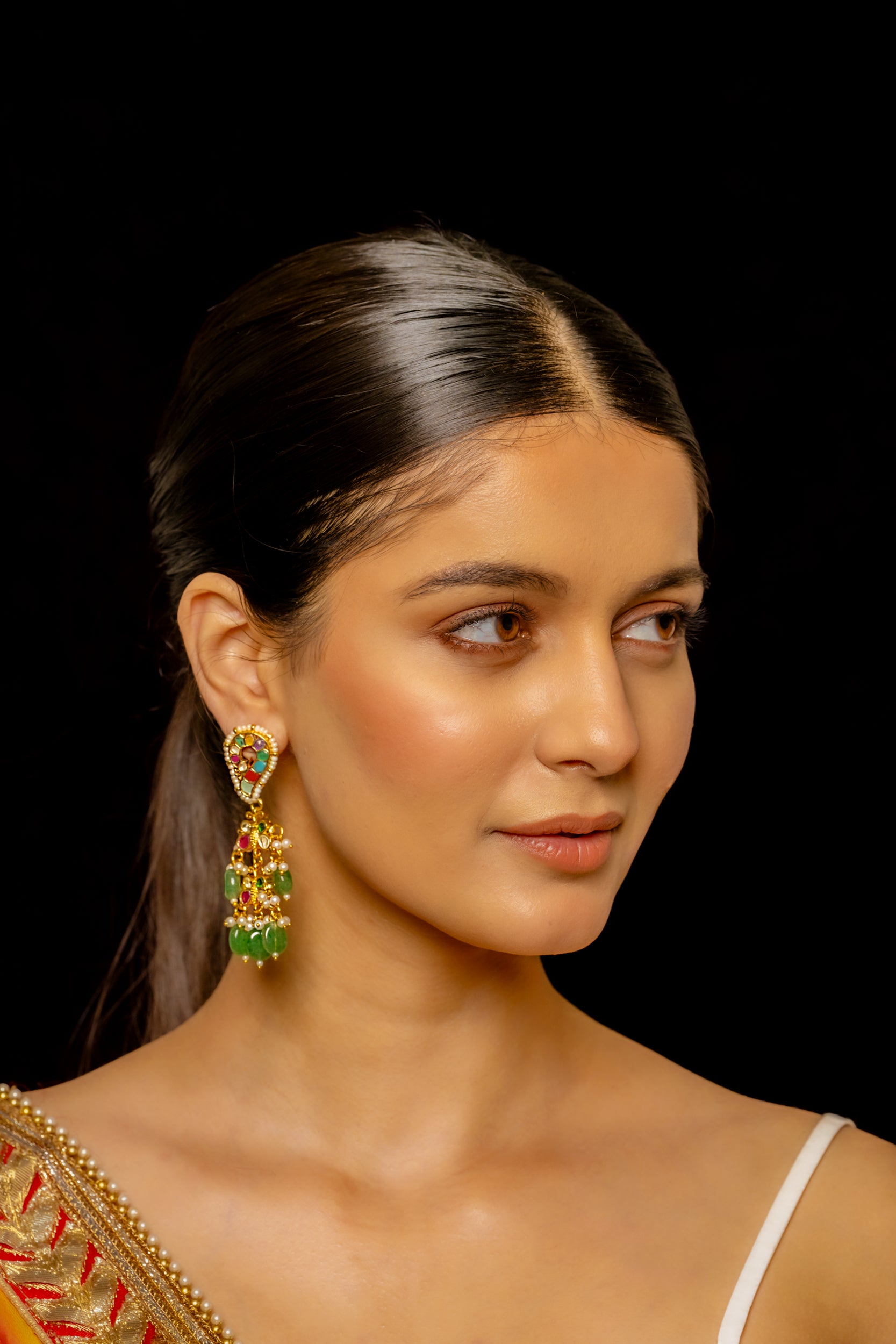 SJE1005- Multi Colour Gold Plated Jadau Kundan Danglers Earrings