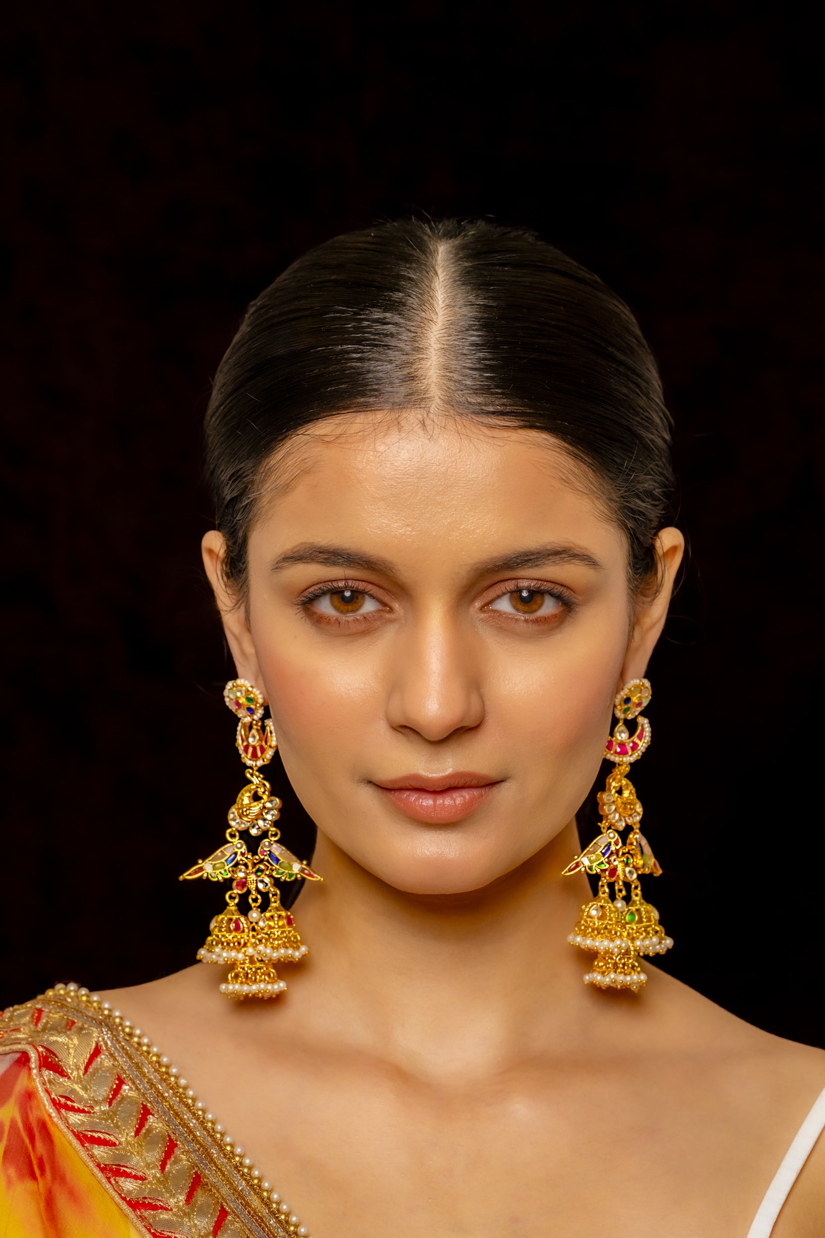 SJE1008- Multi Colour Gold Plated Jadau Kundan Danglers Earrings