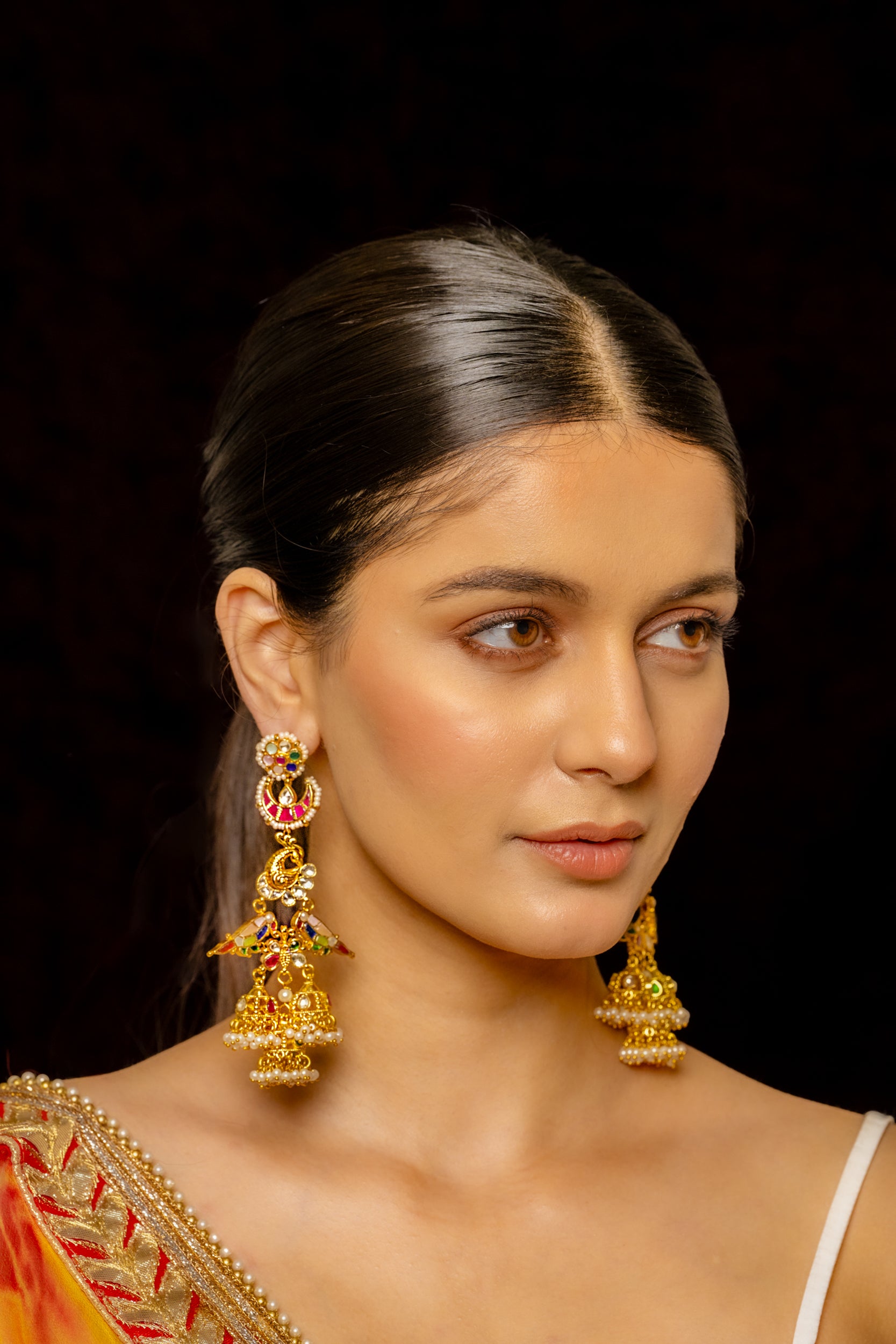 SJE1008- Multi Colour Gold Plated Jadau Kundan Danglers Earrings