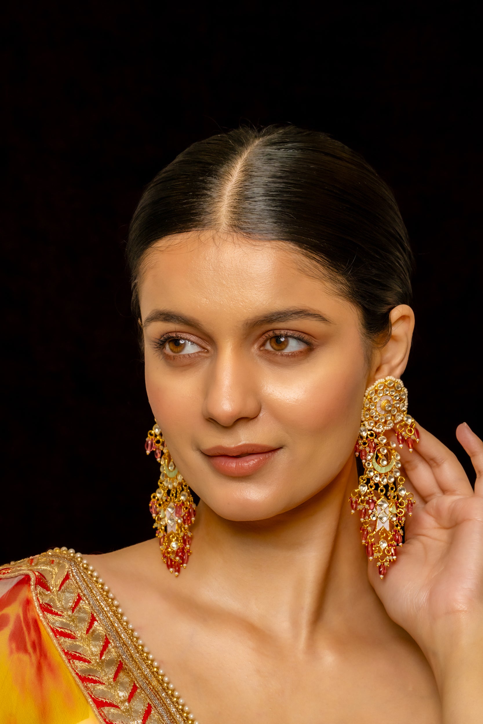 SJE1009- Pink and White Colour Gold Plated Jadau Kundan Danglers Earrings