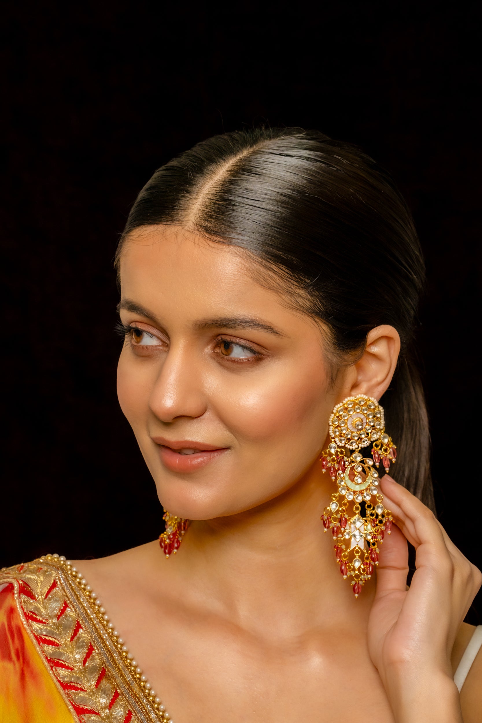 SJE1009- Pink and White Colour Gold Plated Jadau Kundan Danglers Earrings