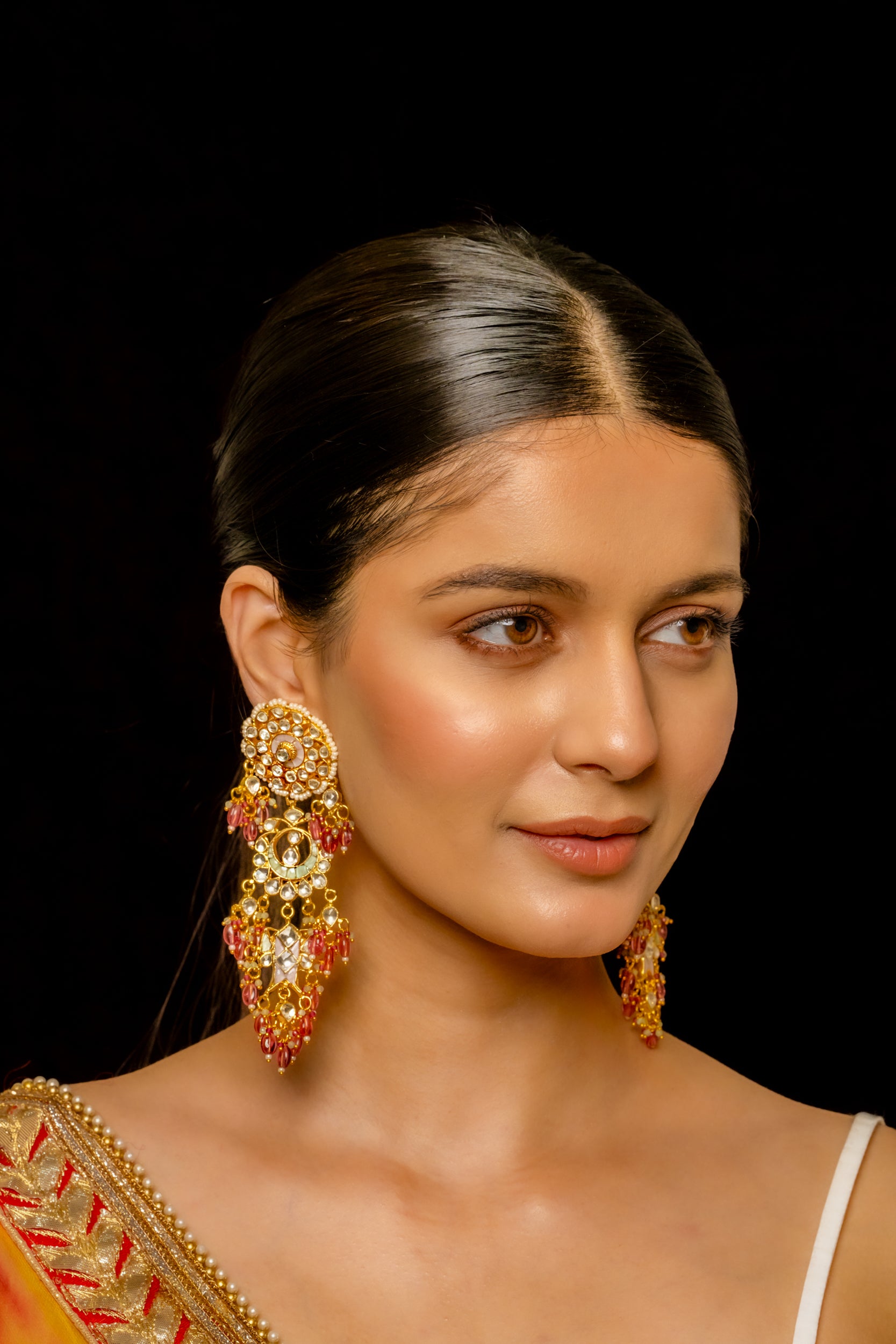 SJE1009- Pink and White Colour Gold Plated Jadau Kundan Danglers Earrings