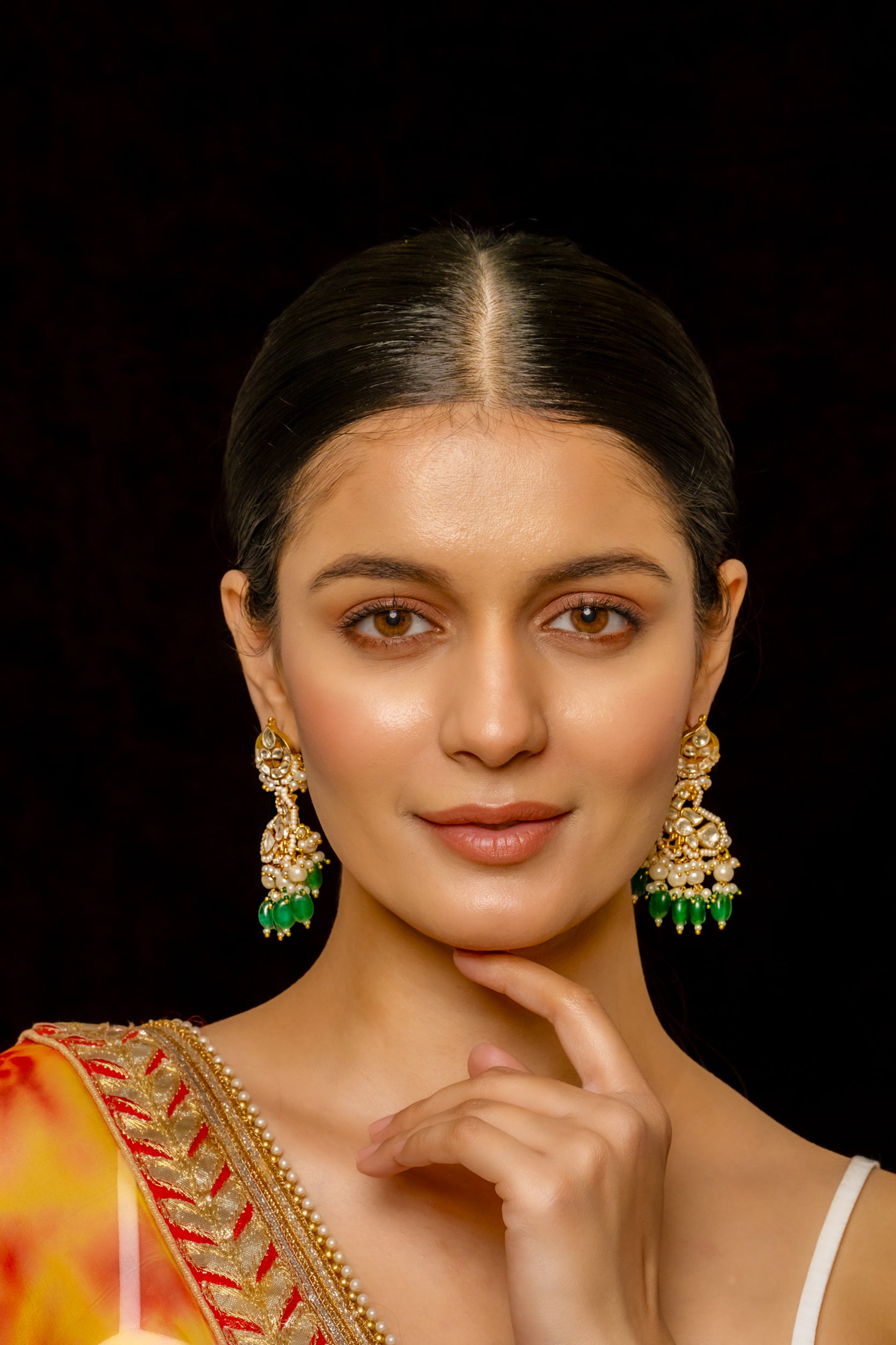SJE1010- White and Green Colour Gold Plated Jadau Kundan Danglers Earrings
