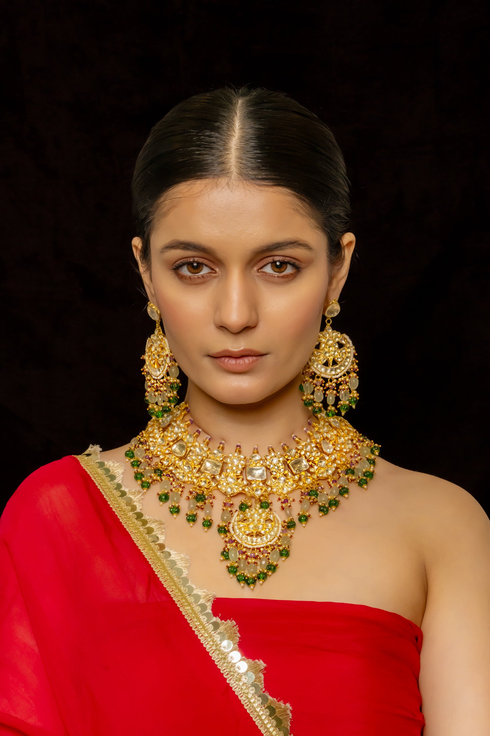 SJN1003- White Colour Gold Plated Jadau Kundan Necklace with Earrings