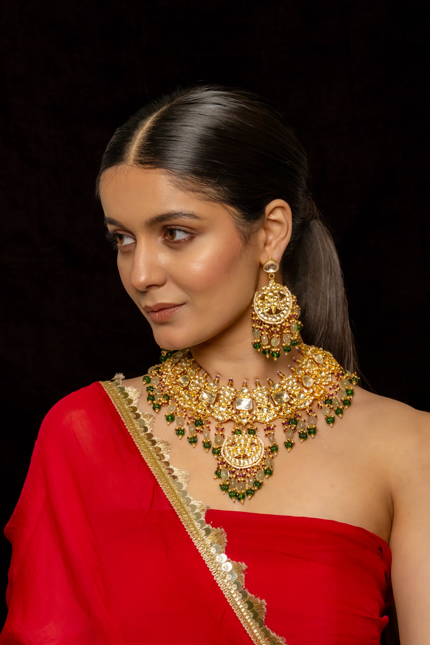 SJN1003- White Colour Gold Plated Jadau Kundan Necklace with Earrings