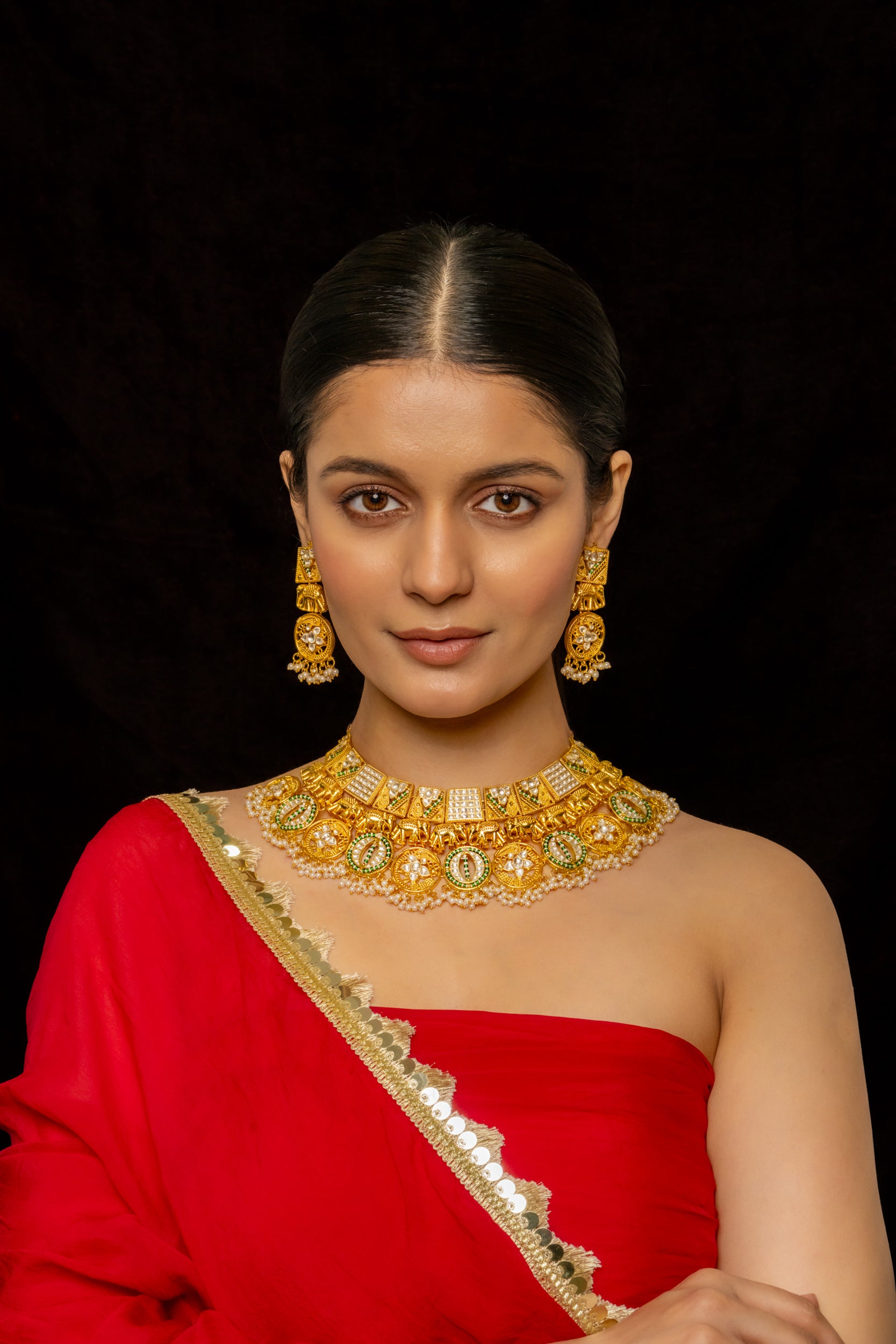SJN1004- White Colour Gold Plated Jadau Kundan Necklace with Earrings