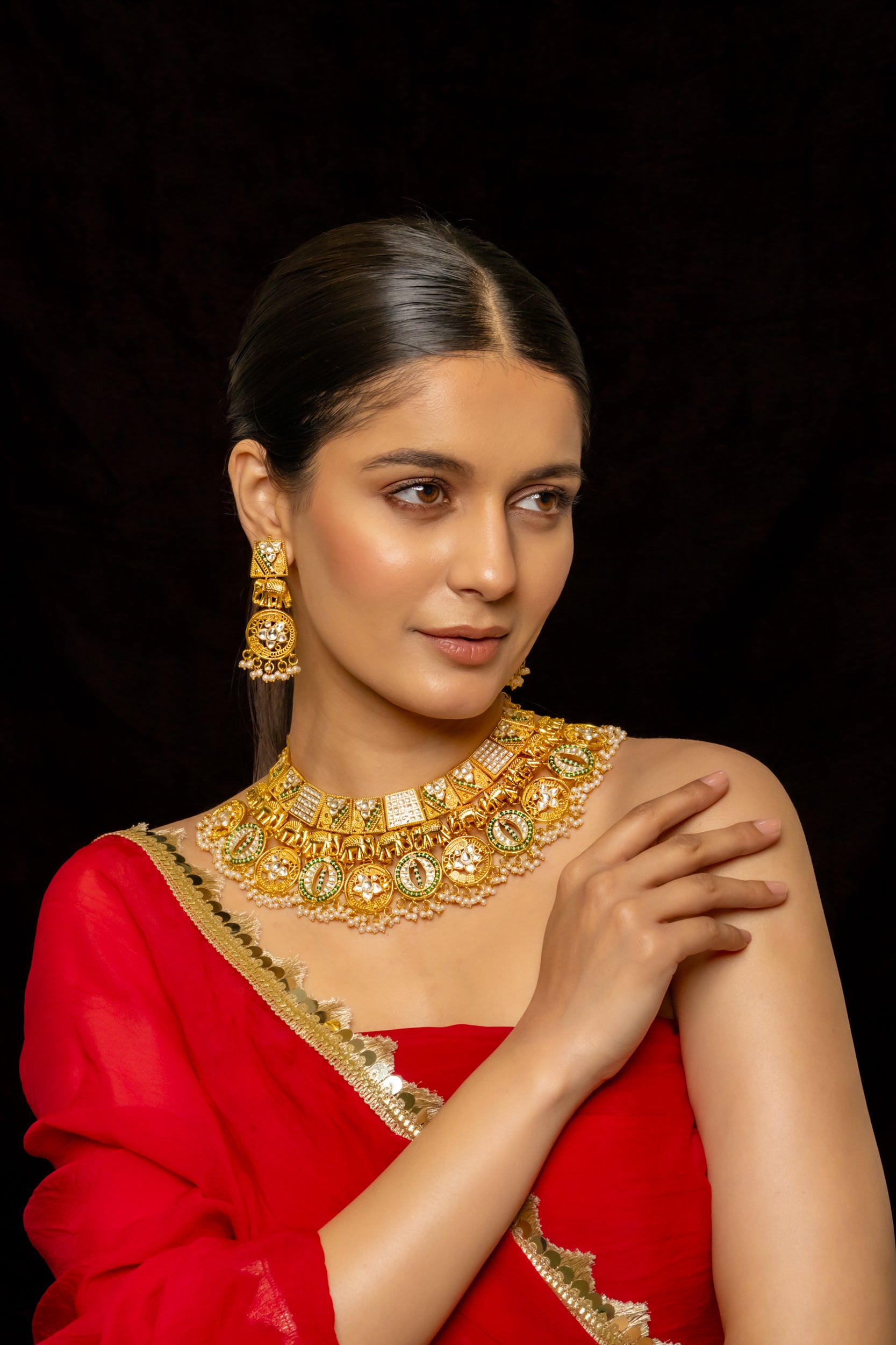 SJN1004- White Colour Gold Plated Jadau Kundan Necklace with Earrings