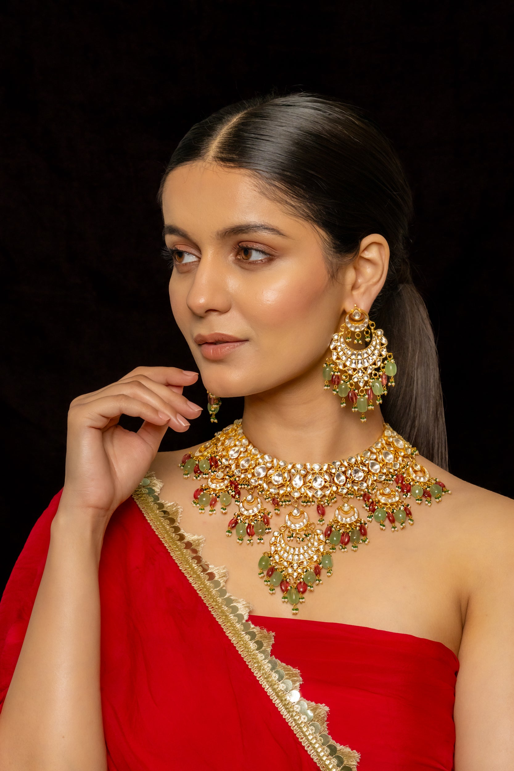 SJN1006- White Colour Gold Plated Jadau Kundan Necklace with Earrings