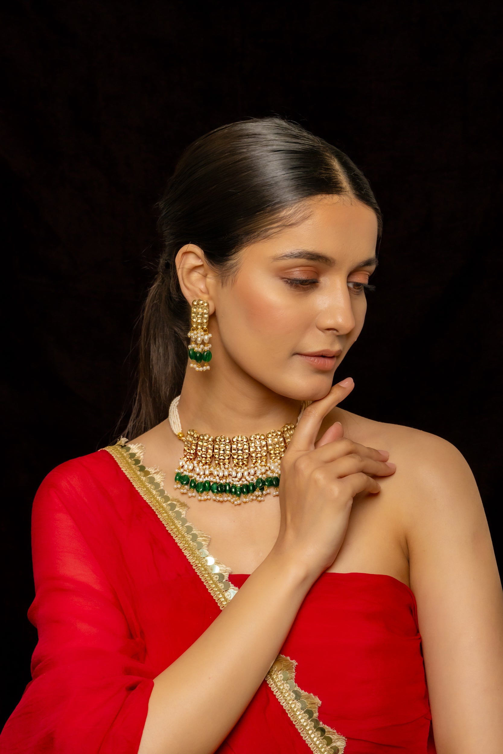 SJC1010- White Colour Gold Plated Jadau Kundan Choker With Earrings