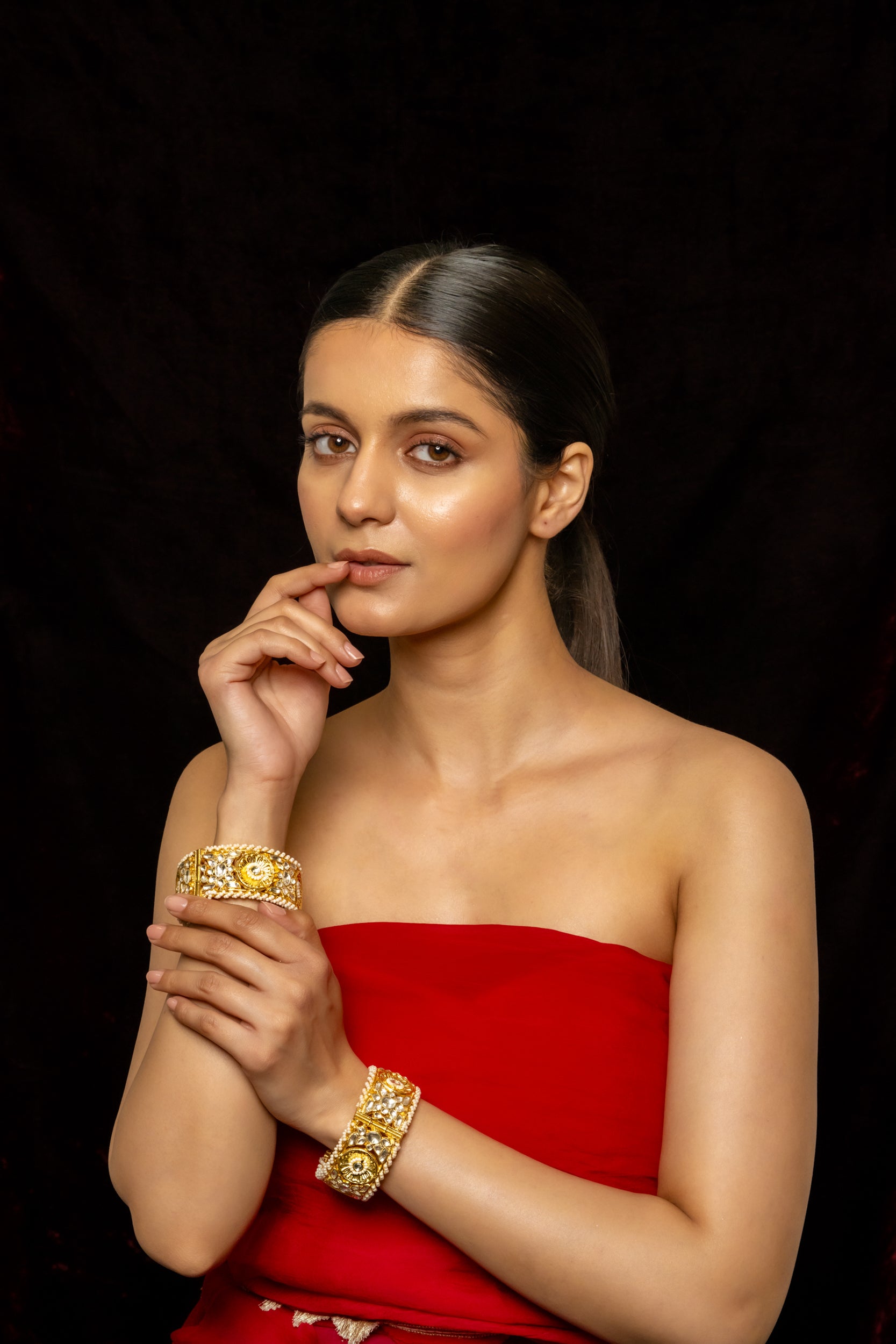 SJB1002- White Colour Gold Plated Jadau Kundan Bangle