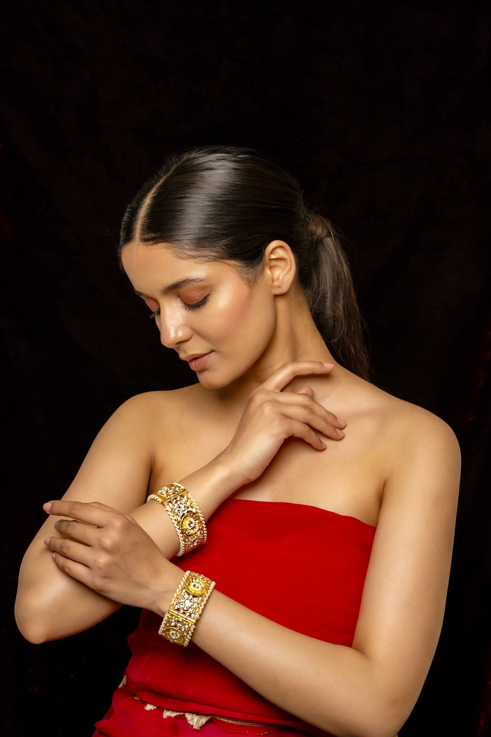 SJB1002- White Colour Gold Plated Jadau Kundan Bangle