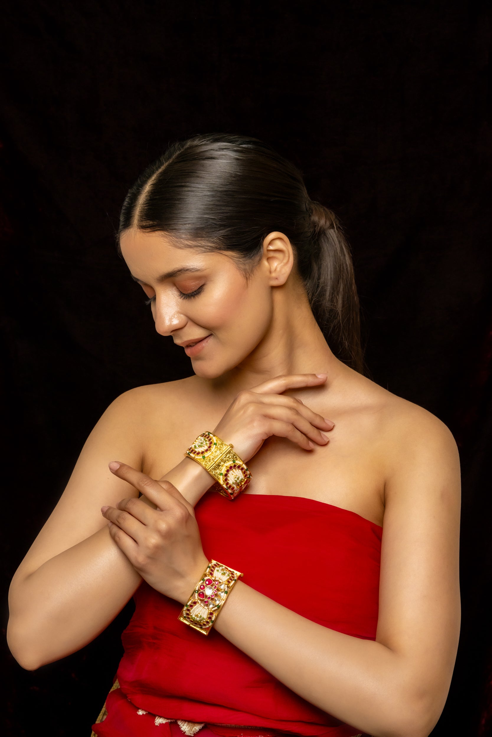 SJB1003- Multi Colour Gold Plated Jadau Kundan Bangle