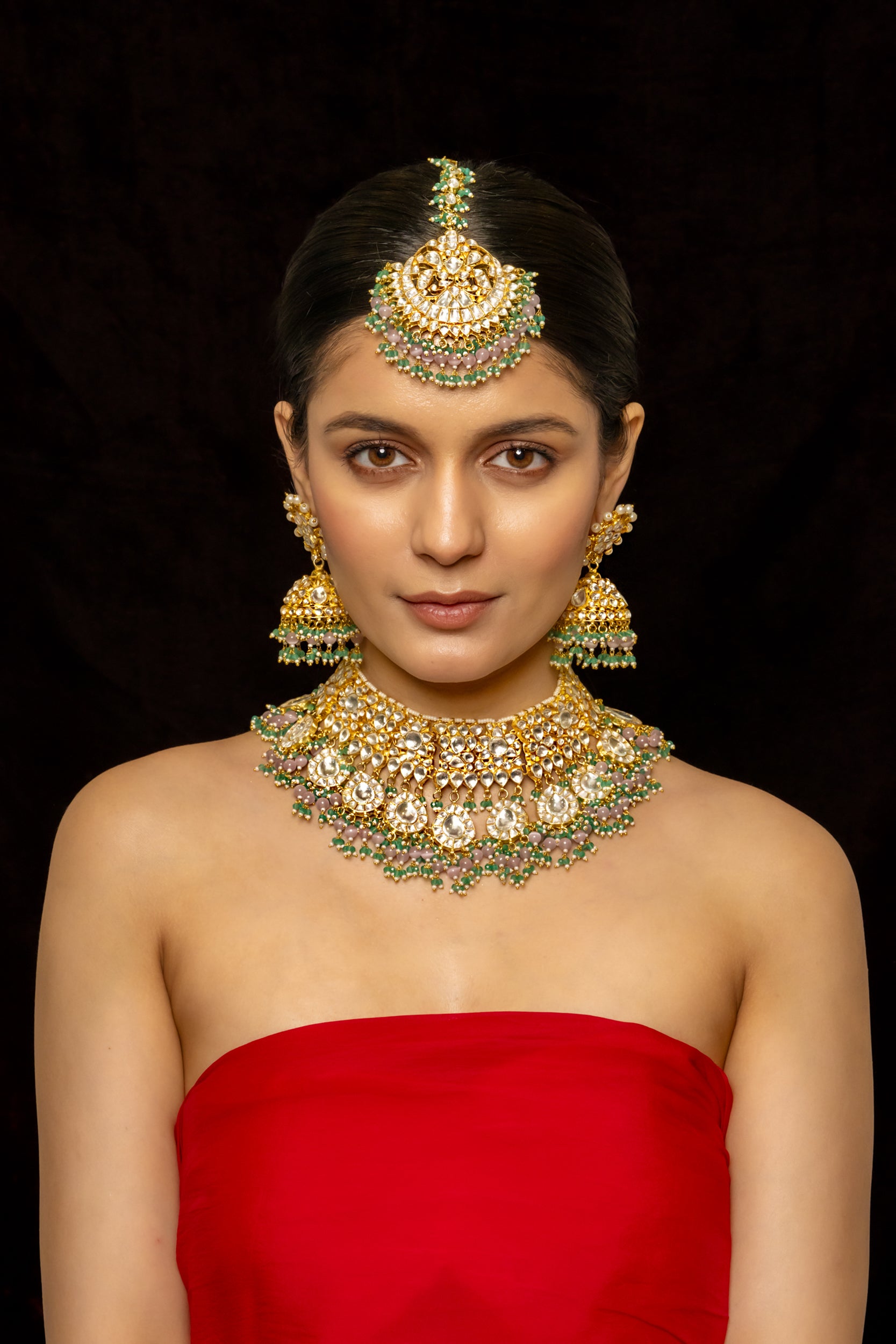 SJN1012- White Colour Gold Plated Jadau Kundan Necklace with Earrings and Tika
