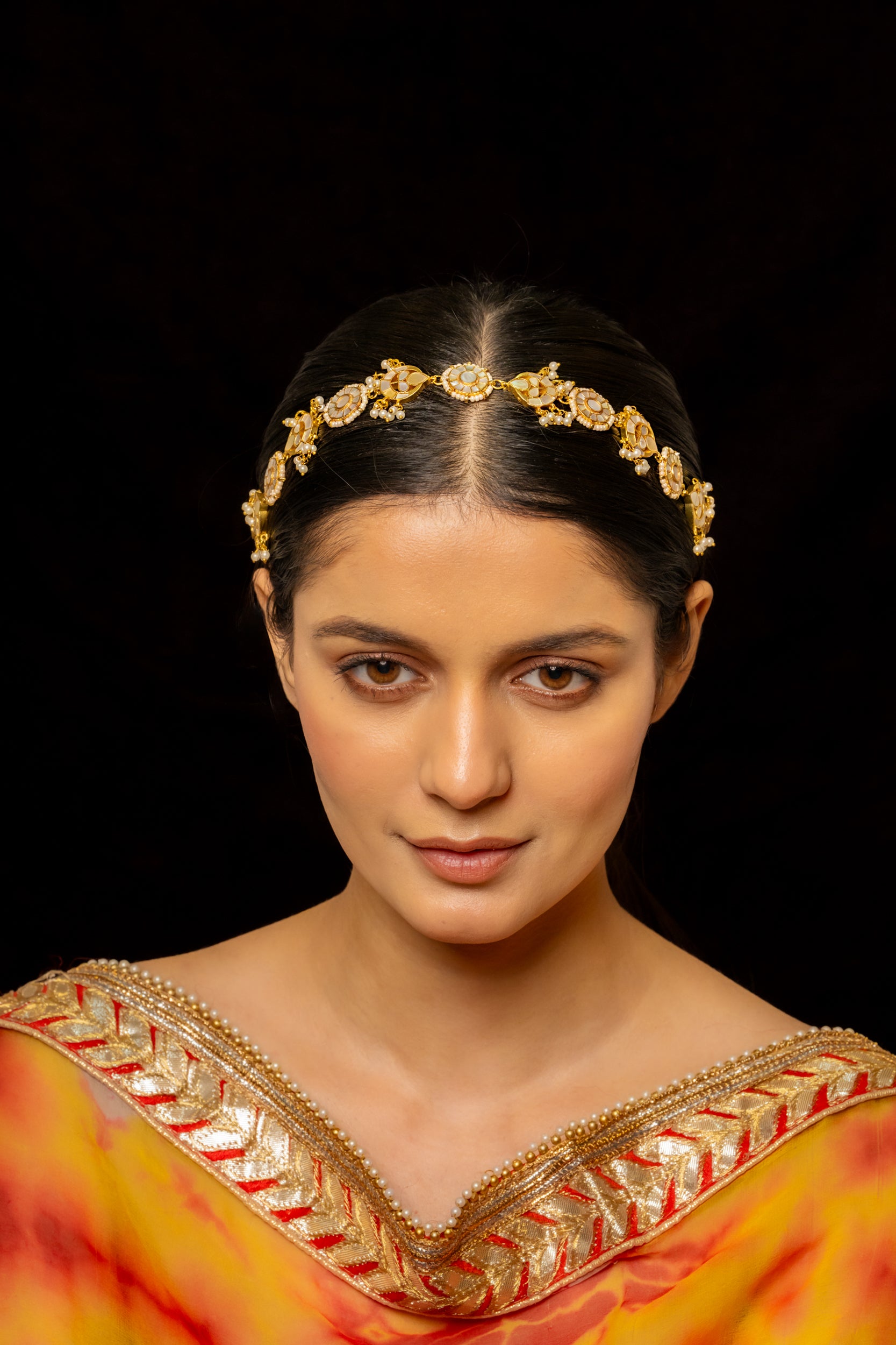 SJHB1007- White Colour Gold Plated Mother of Pearl Headband