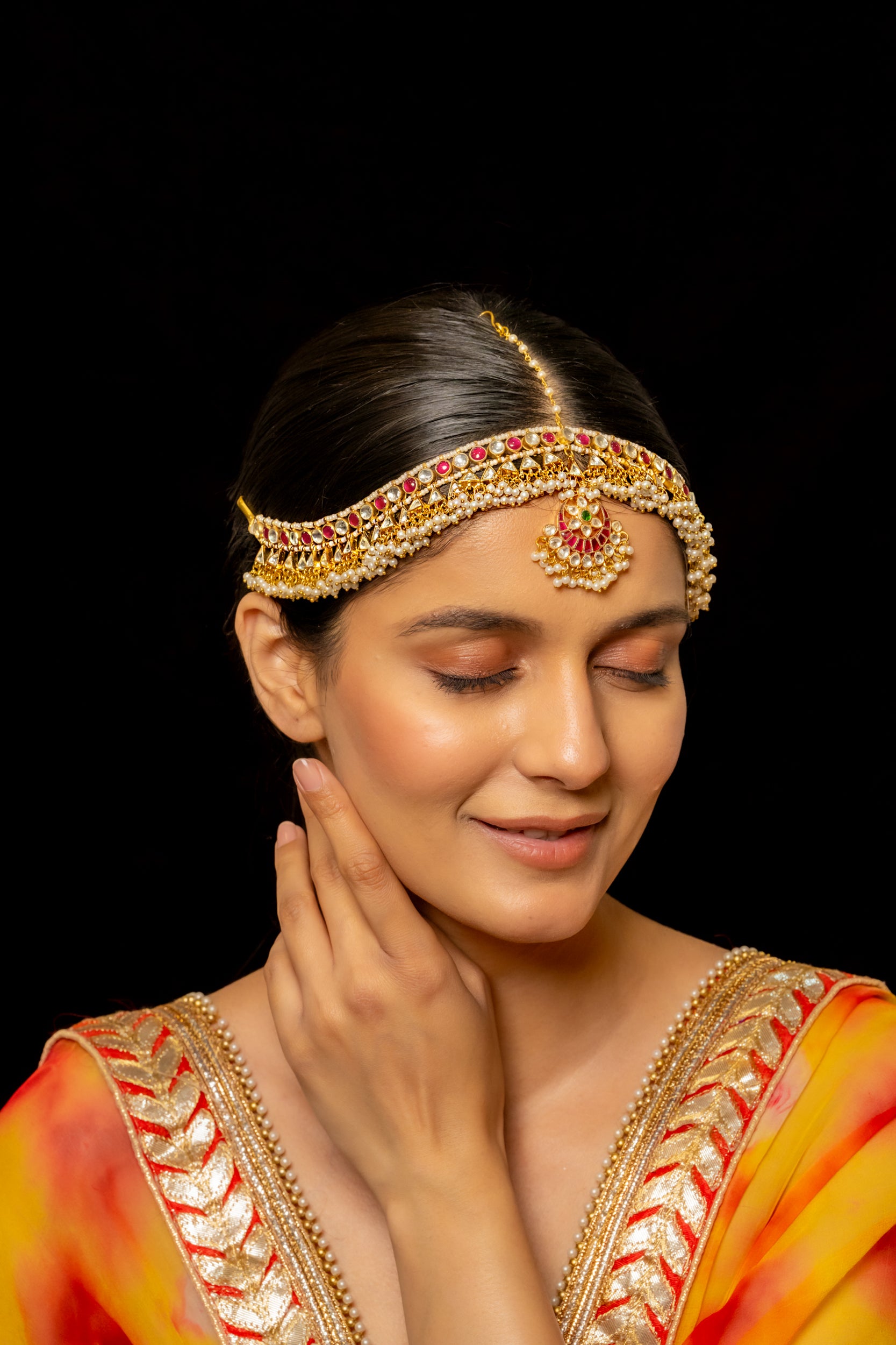 SJMP1001- Multi Colour Gold Plated Jadau Kundan Mathapatti