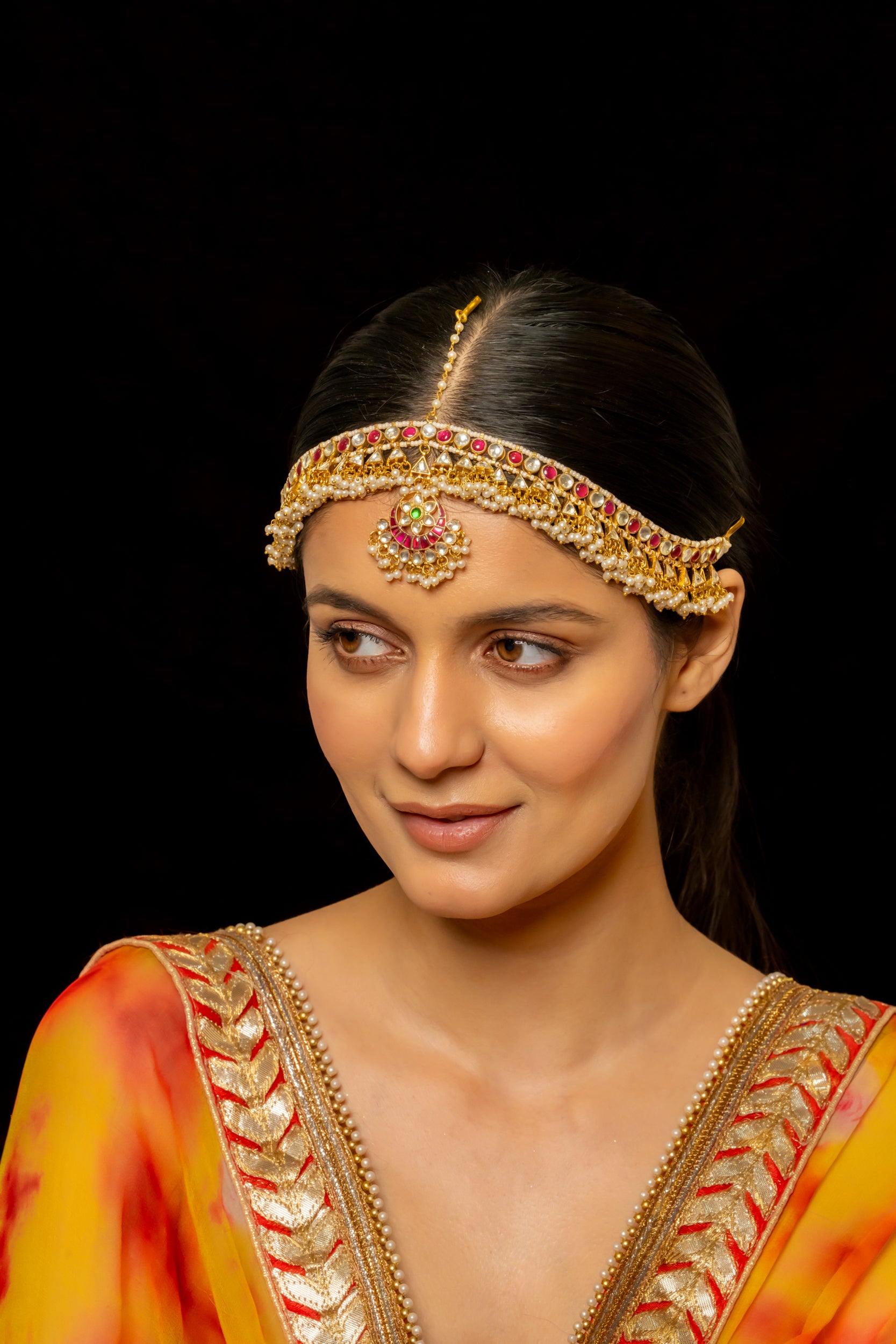 SJMP1001- Multi Colour Gold Plated Jadau Kundan Mathapatti