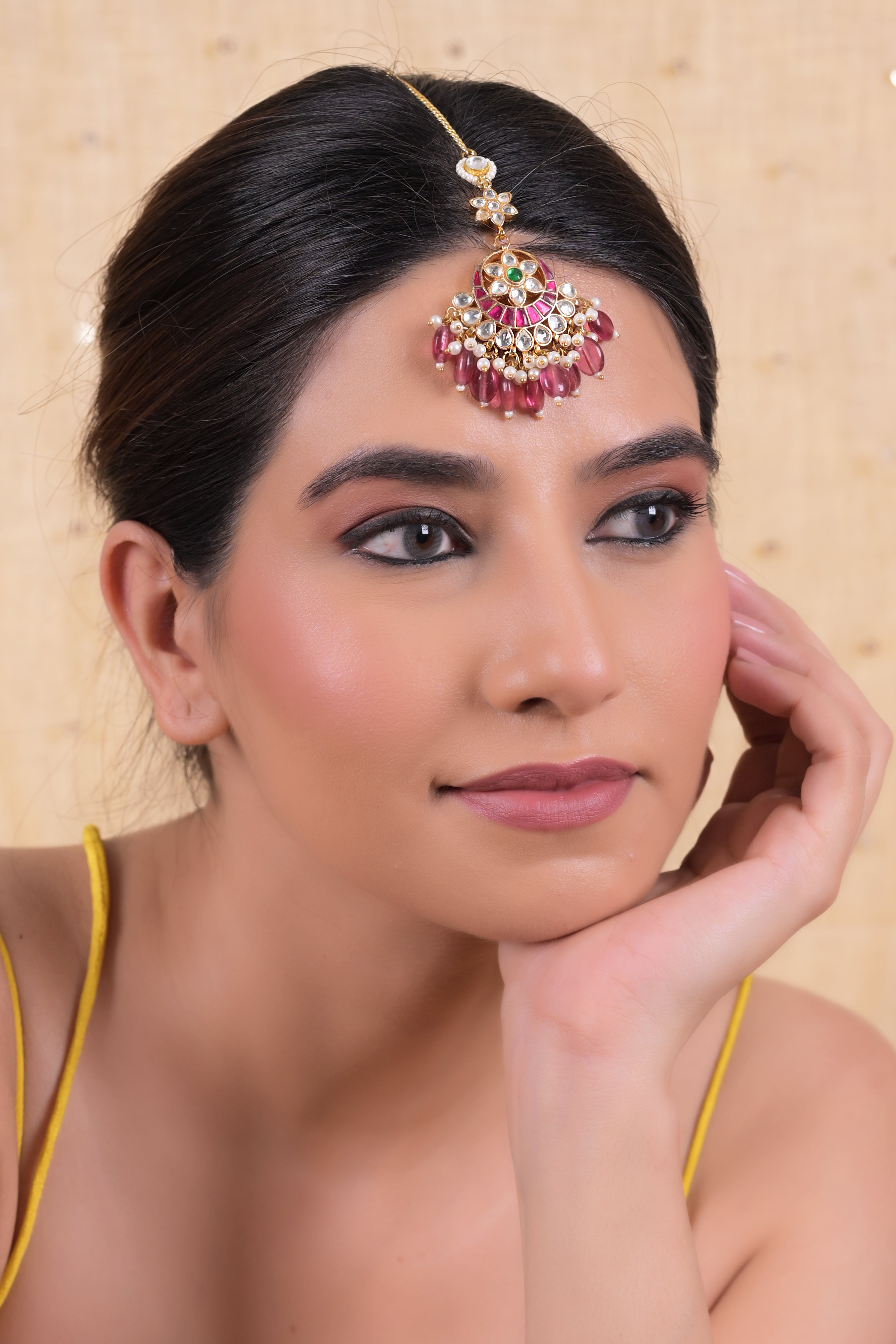 SJT1035- Milti Colour Gold Plated Jadau Kundan Maang Tika