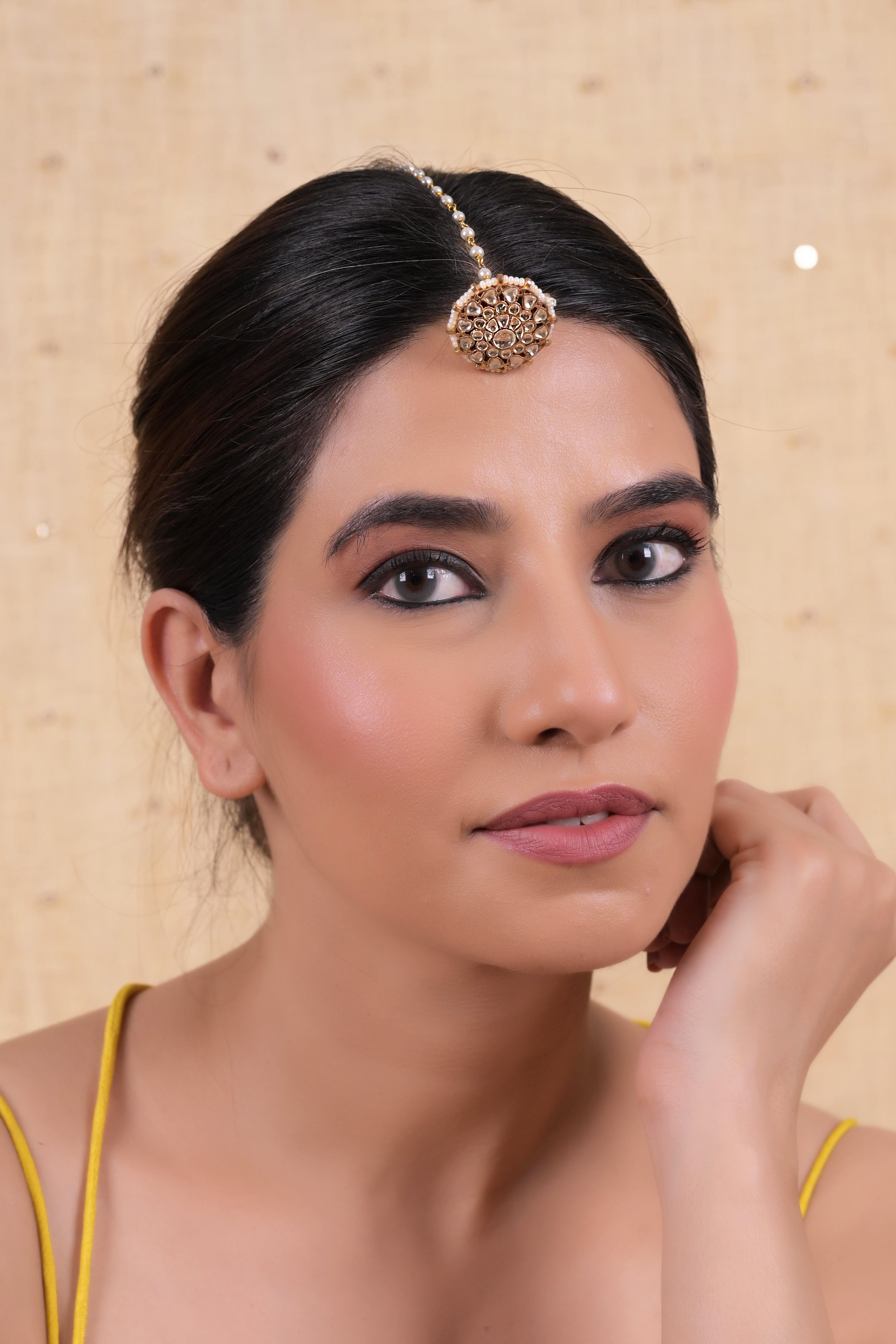 SJT1041- White Colour Gold Plated Jadau Kundan Borla